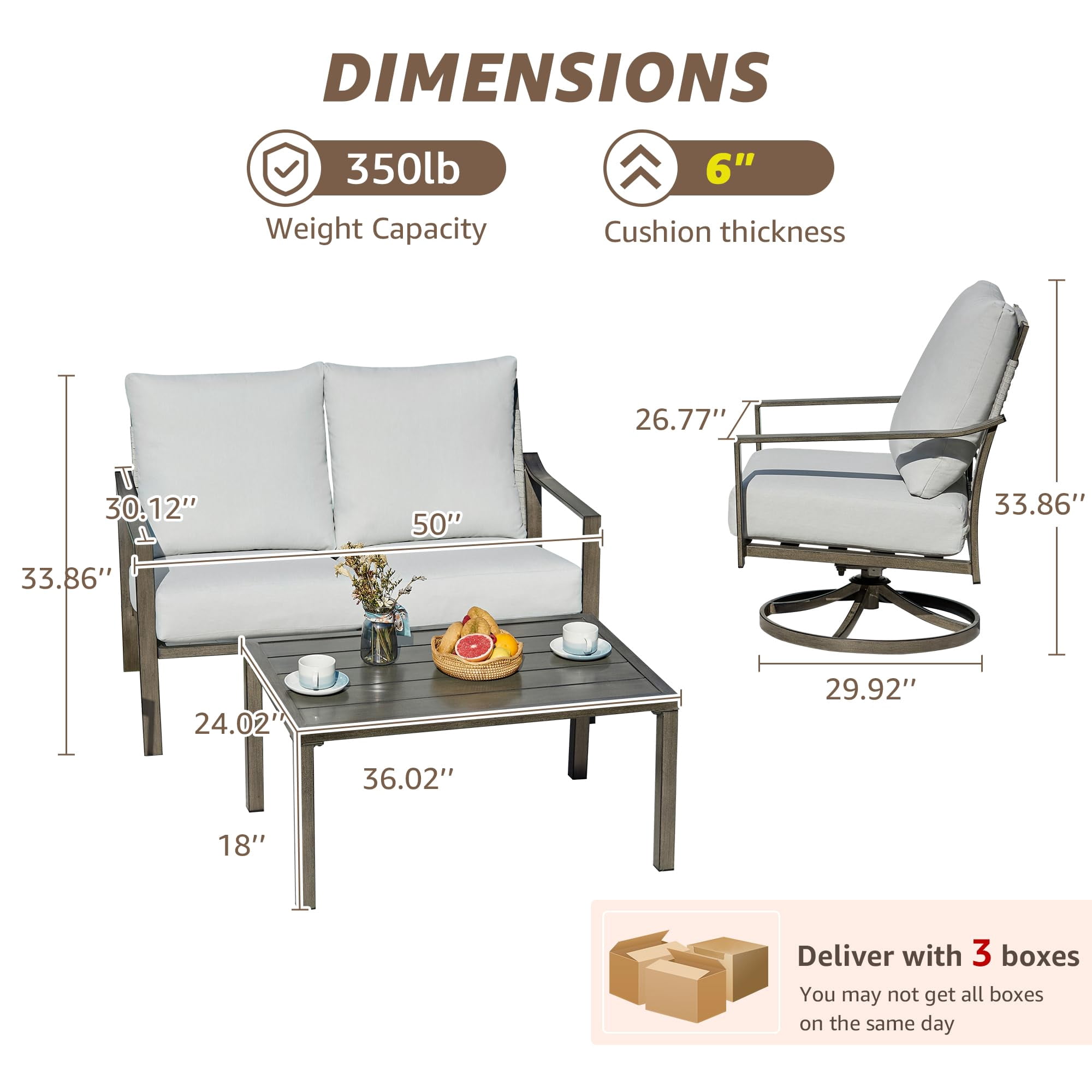 NATURAL EXPRESSIONS 4-Piece Outdoor Patio Conversation Set with Swivel Rocking Chairs and Hand-Woven Rope Back (Beige, 4-Piece Set) 9zrj8