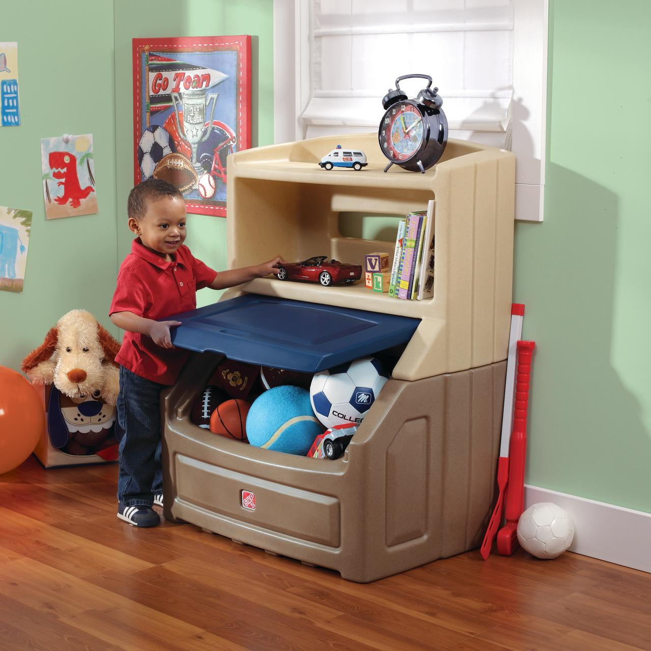 Step2 Lift & Hide Toy Box and Bookcase Organizer (Brown and Blue, 38 in Tall) mz6mz