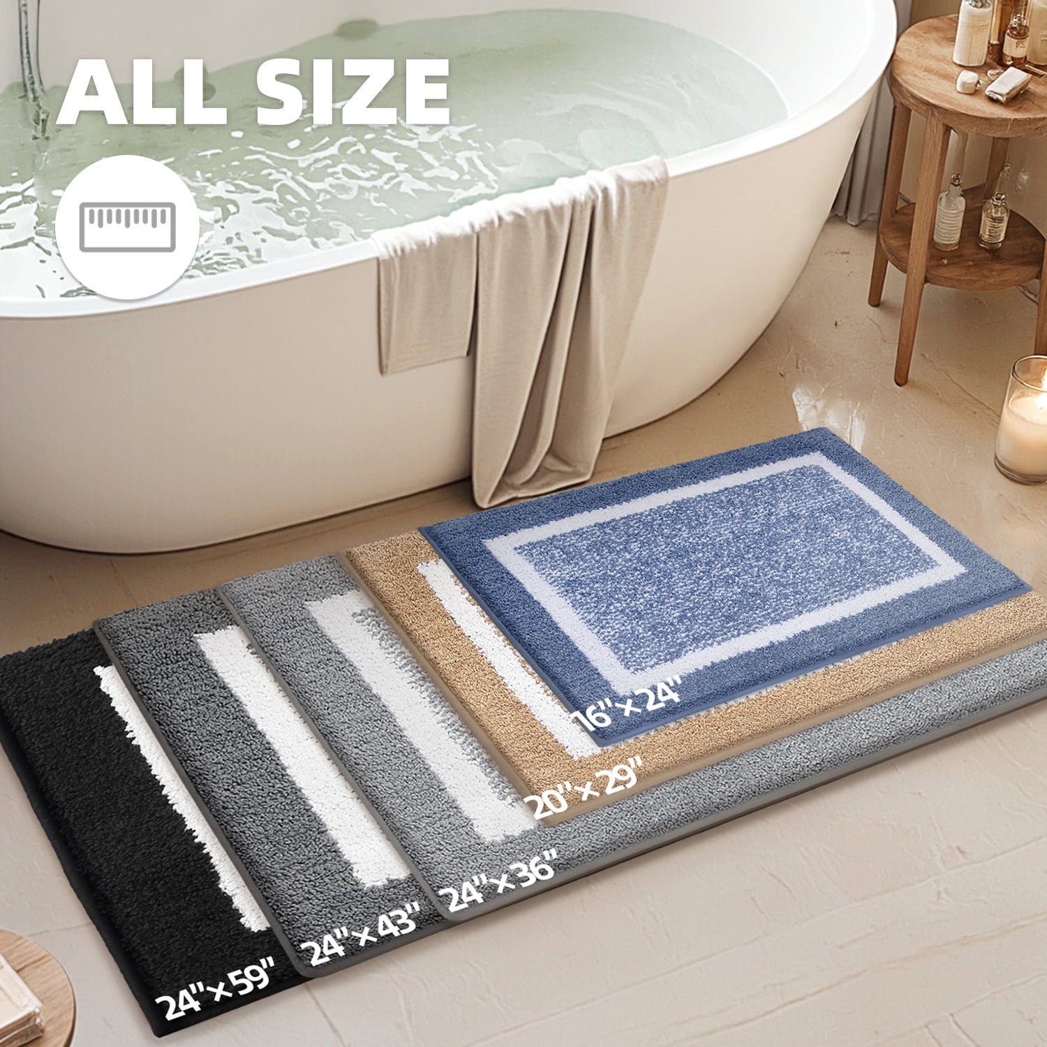 PABUBE Microfiber Shag Bathroom Rug, Non-Slip Absorbent Bath Mat for Shower and Tub (Grey and White, 16 in x 24 in) ya2x8