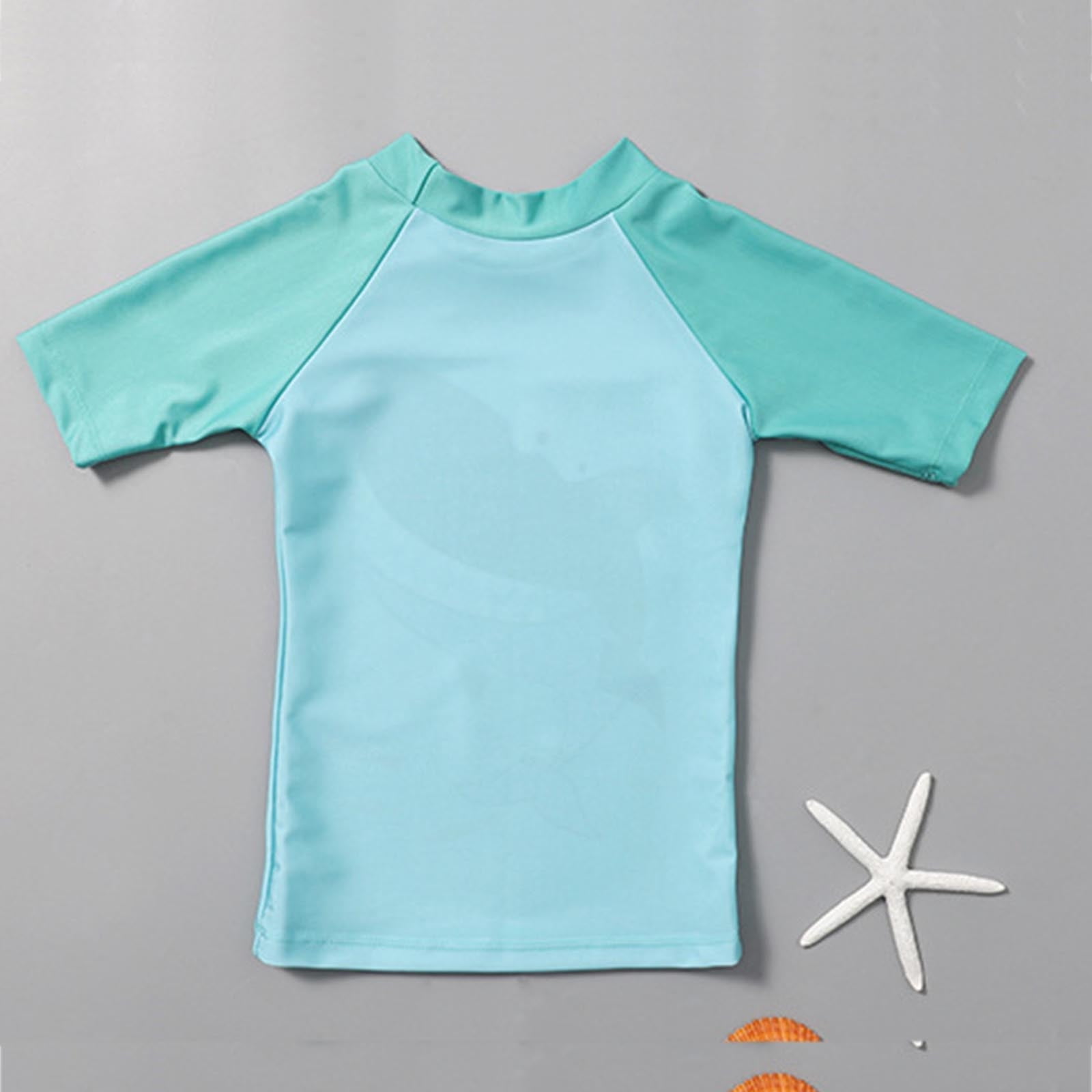 Lvshlu Boys 3-Piece Swimsuit Set Short Sleeve Rash Guard with Swim Shorts (Blue, Size 1-8) kk8qs