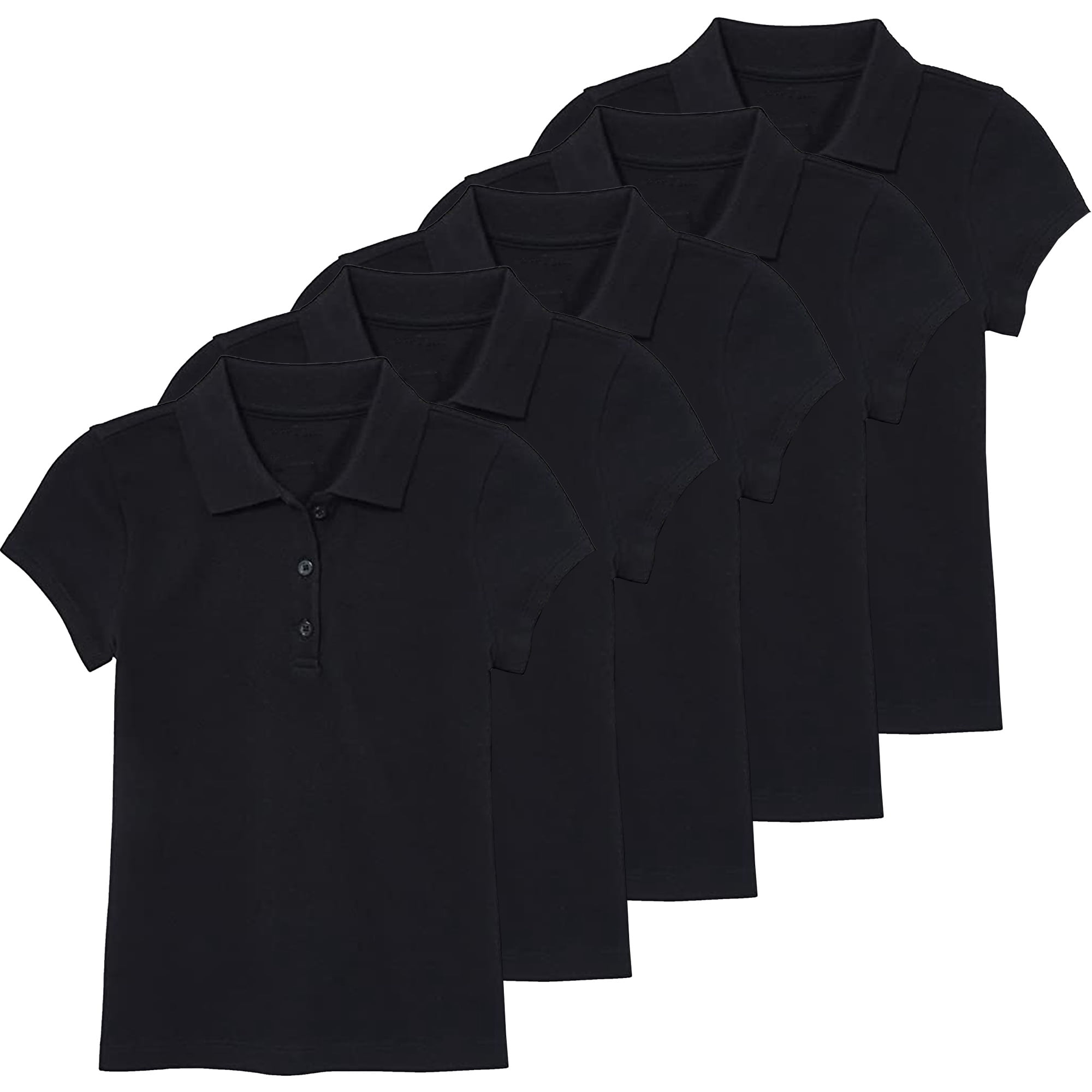 Galaxy by Harvic Girls Short Sleeve Stretch Pique Polo Shirt School Uniform (5-Pack, Black, Size 4-20) p4eg8