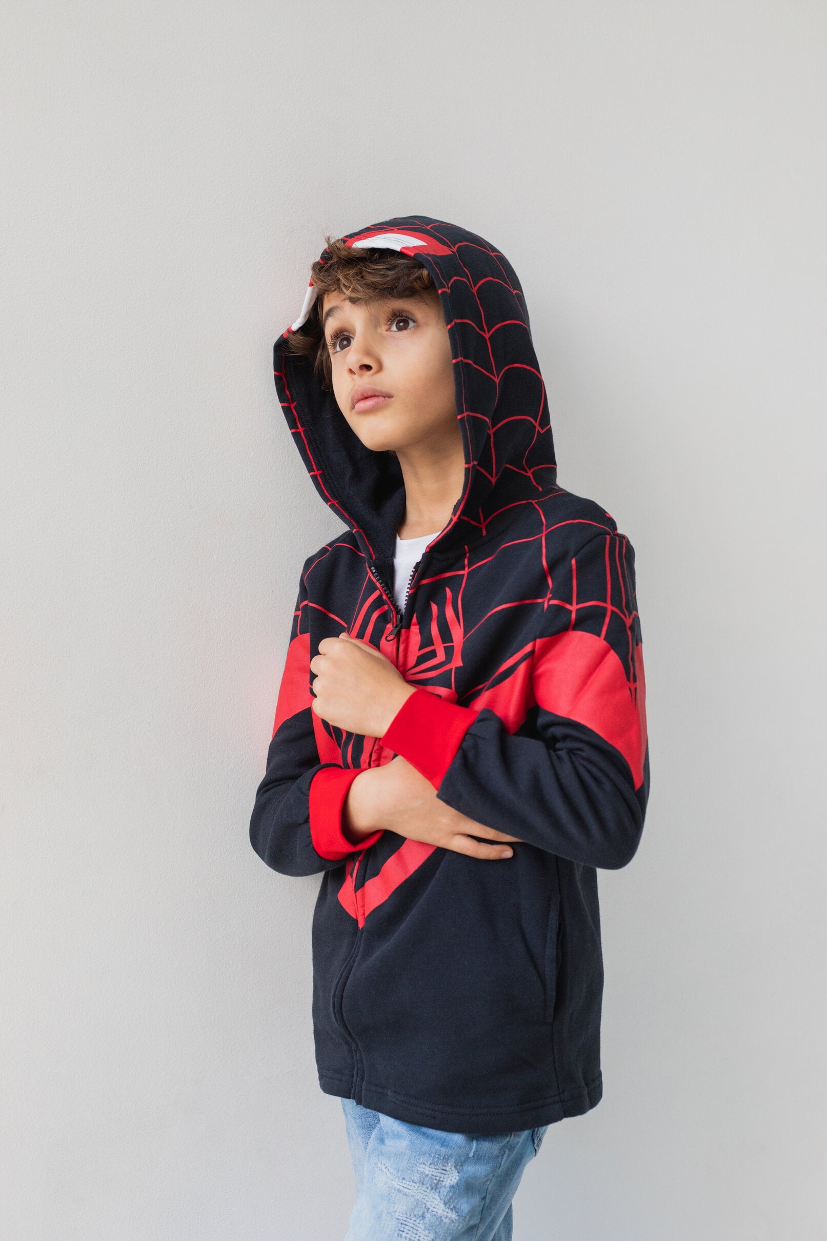 Marvel Miles Morales Spider-Verse Toddler Zip-Up Fleece Hoodie (Black, 4T) wxn6n
