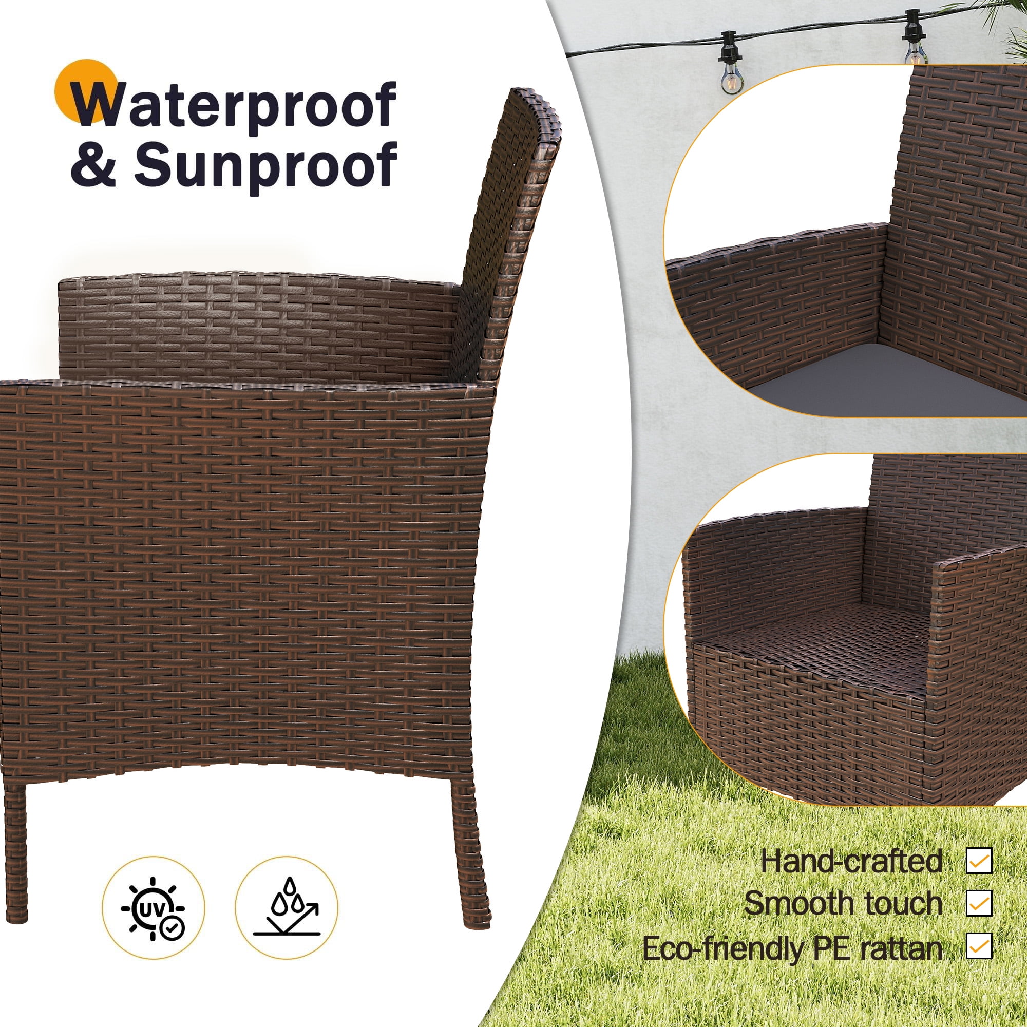 MRUAKA 4-Piece Outdoor Wicker Patio Furniture Set with Cushions and Coffee Table (Grey, 4-Piece Set) d54ge