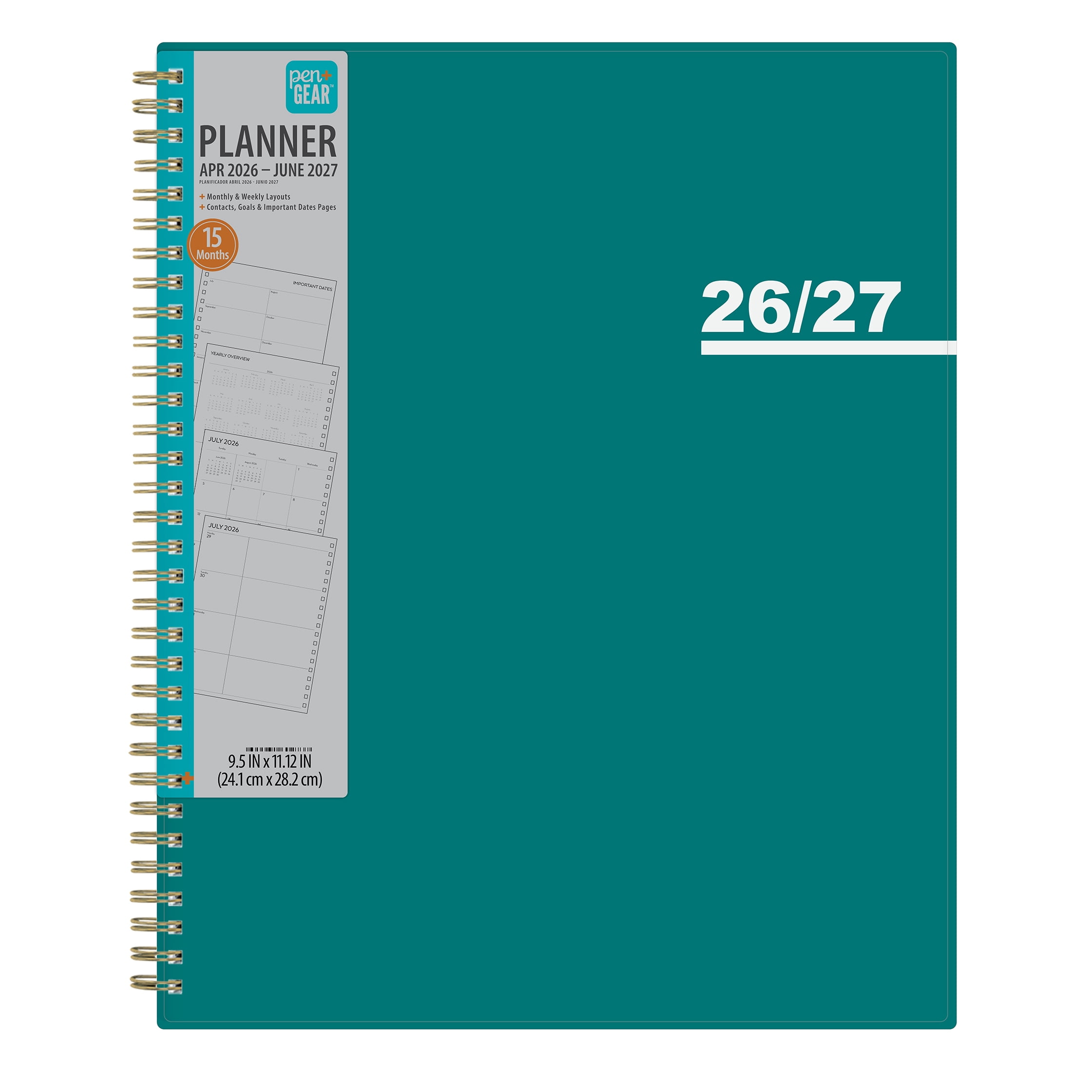 Pen+Gear 15-Month Academic Planner, Monthly and Weekly Layout, Professional Organizer (Teal, 8.5 in x 11 in) xyqgg