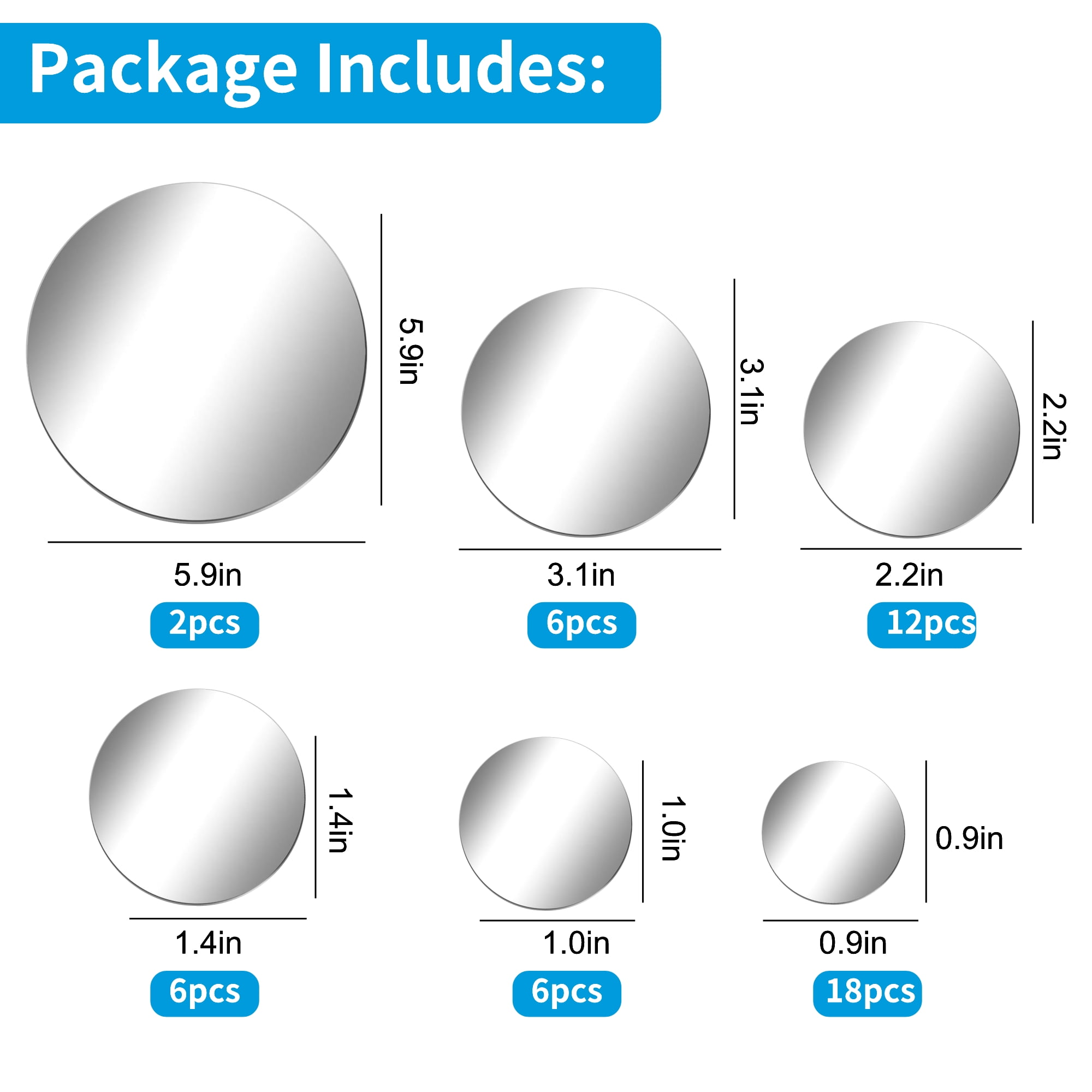 EEEkit 3D Mirror Wall Stickers Self-Adhesive Acrylic Round Decals for Home Art Decor (Silver, 50-Piece Set) bmali