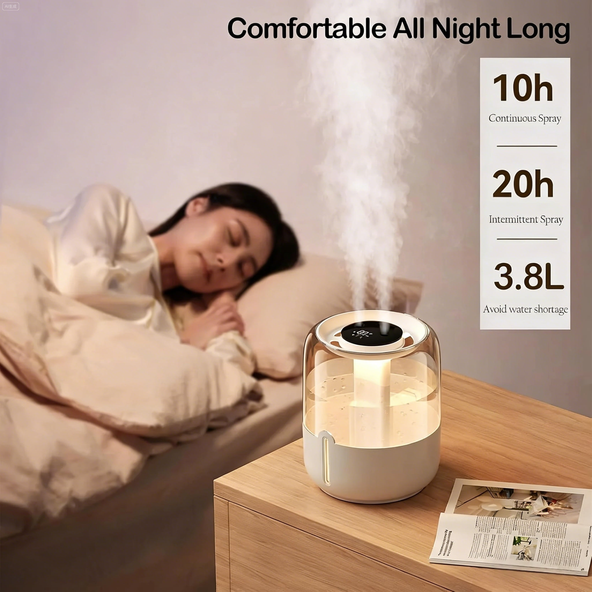STORGENER Large Capacity Cool Mist Humidifier, Dual Nozzle Ultrasonic Air Humidifier with Night Light (White, 1.3 gal) vkrvg