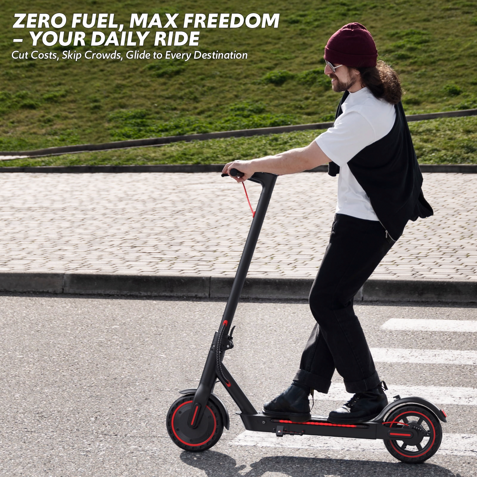 OSBOO Electric Scooter for Adults, Foldable Commuter E-Scooter with App Control & LED Lights (Black, 31 lbs) r0gep