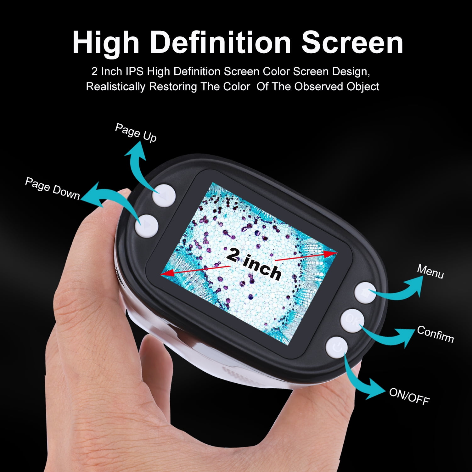 USCAMEL Handheld Pocket Microscope with LED Lights and SD Card Slot (White, 1 Unit) 4929p
