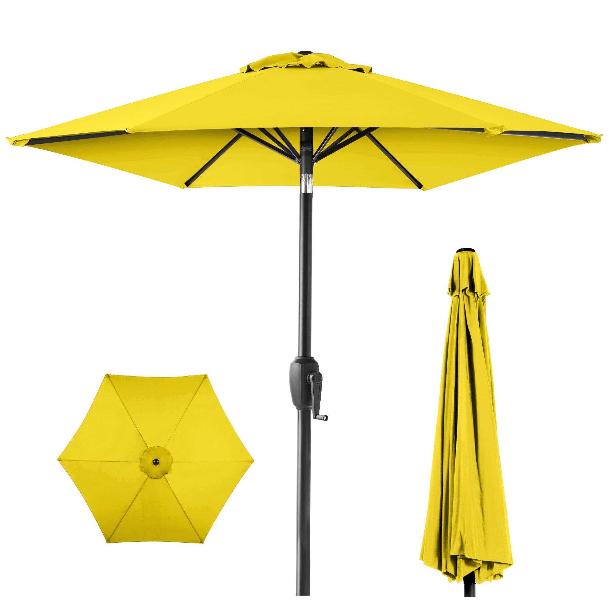 Best Choice Products 7.5ft Heavy-Duty Outdoor Market Patio Umbrella with Push Button Tilt and Crank (Yellow, 7.5 ft) kms0g