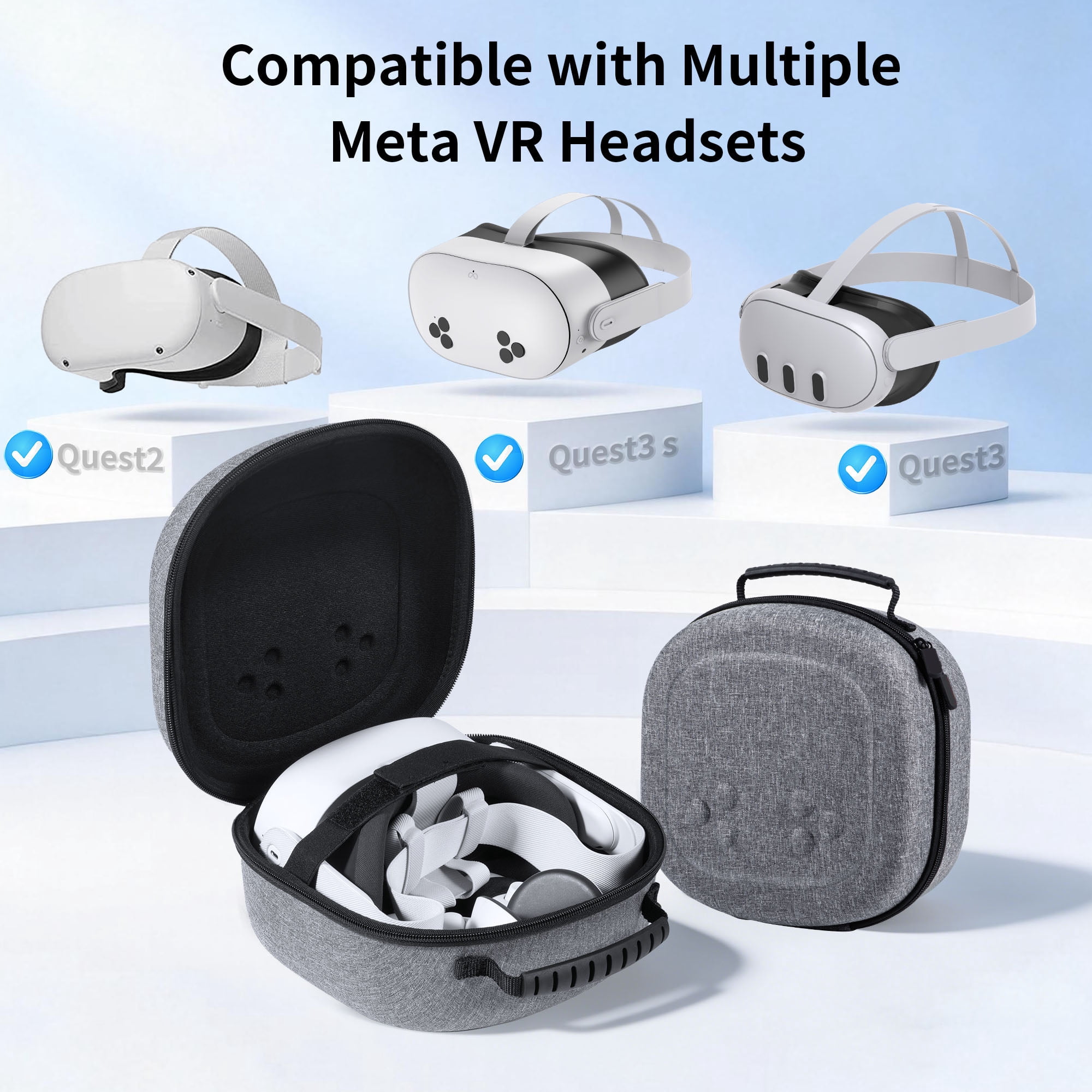 Prociv Hard Carrying Case for Meta Quest 3S, Quest 3, and Quest 2 VR Headset and Controllers (Grey, 13 in x 9 in x 5 in) pm1xi