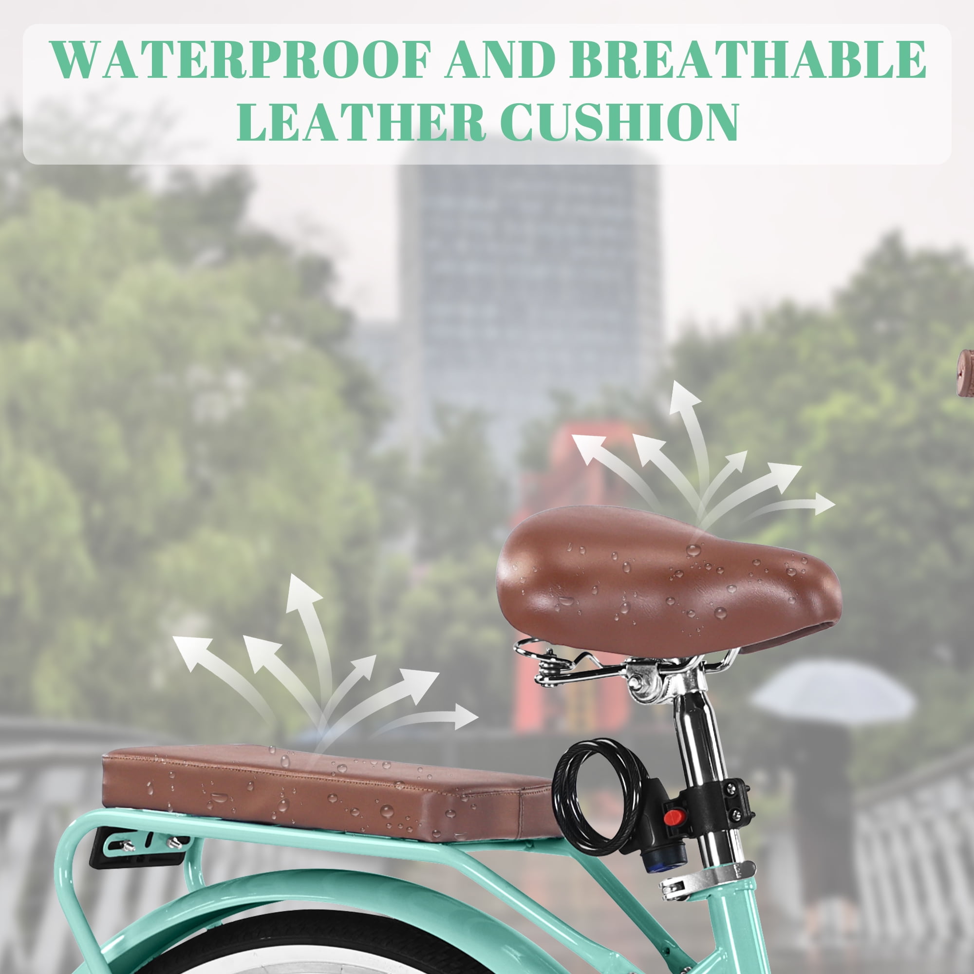Bstjewey 24 in Folding Beach Cruiser Bike, 7 Speed Commuter Bicycle with Basket and Rear Rack (Green, 24 in) 8ajij