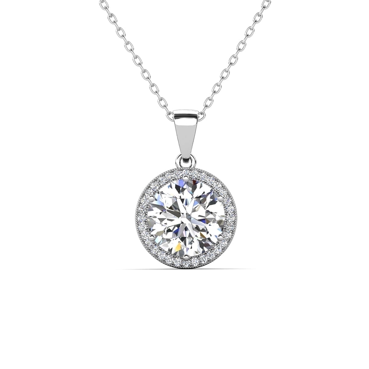 Cate & Chloe Sophia 18k White Gold Plated Halo Necklace with Simulated Diamond Crystals (White, 18.5 in) xsb2g
