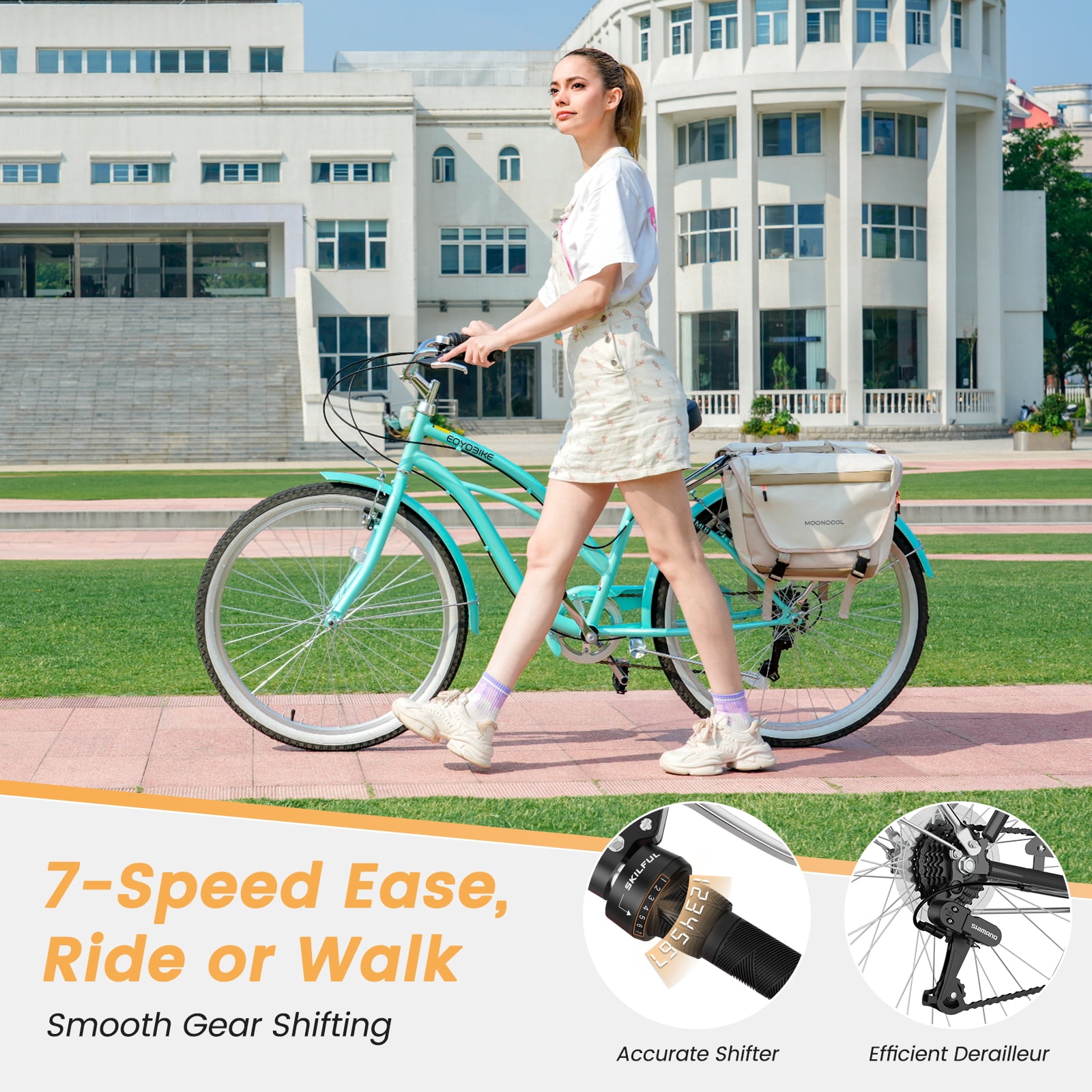 Lilypelle 7-Speed Beach Cruiser Bicycle, Ergonomic Step-Through Commuter Bike (Blue, 26 in) sdsa8