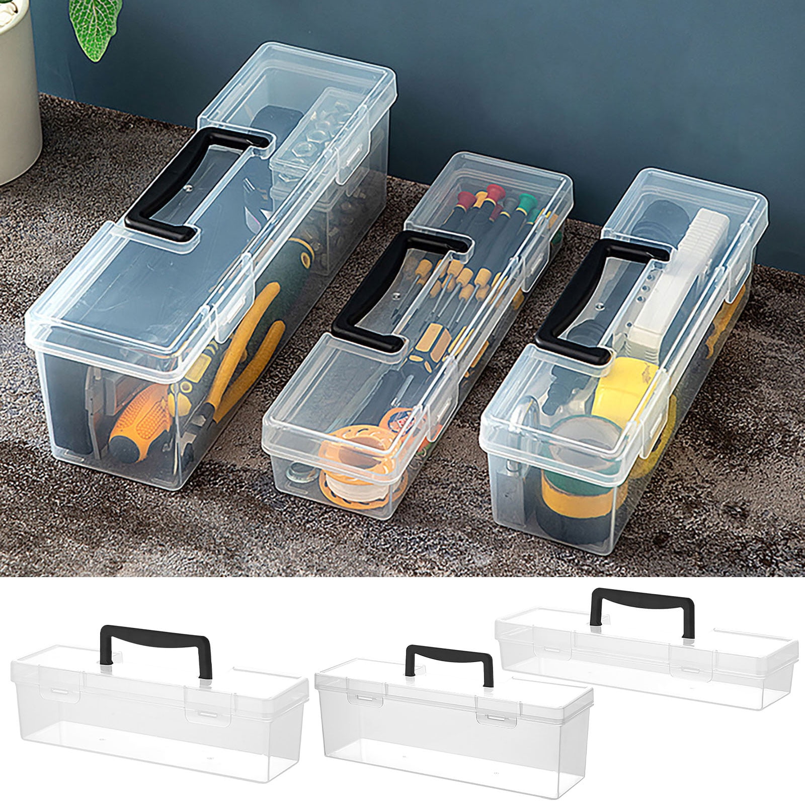 FMLIFOU Plastic Tool Box Organizer with Lids and Handle, Portable Clear Storage Case for Hardware, Screws, Jewelry, and Craft Supplies (11 in x 7 in x 2 in) 5ypmt - Image 3
