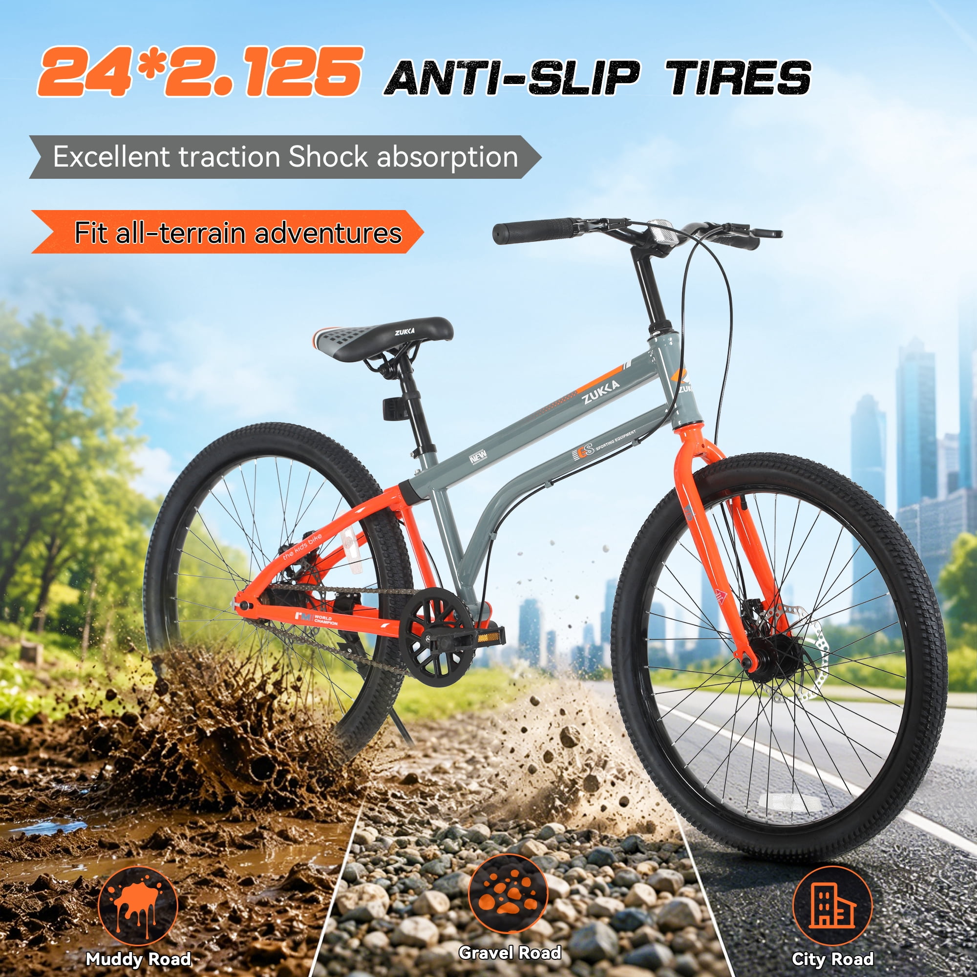 MEGHNA 24 in Mountain Bike Single Speed MTB with Dual Disc Brakes and Carbon Steel Frame (Gray, 24 in) 7rp7v