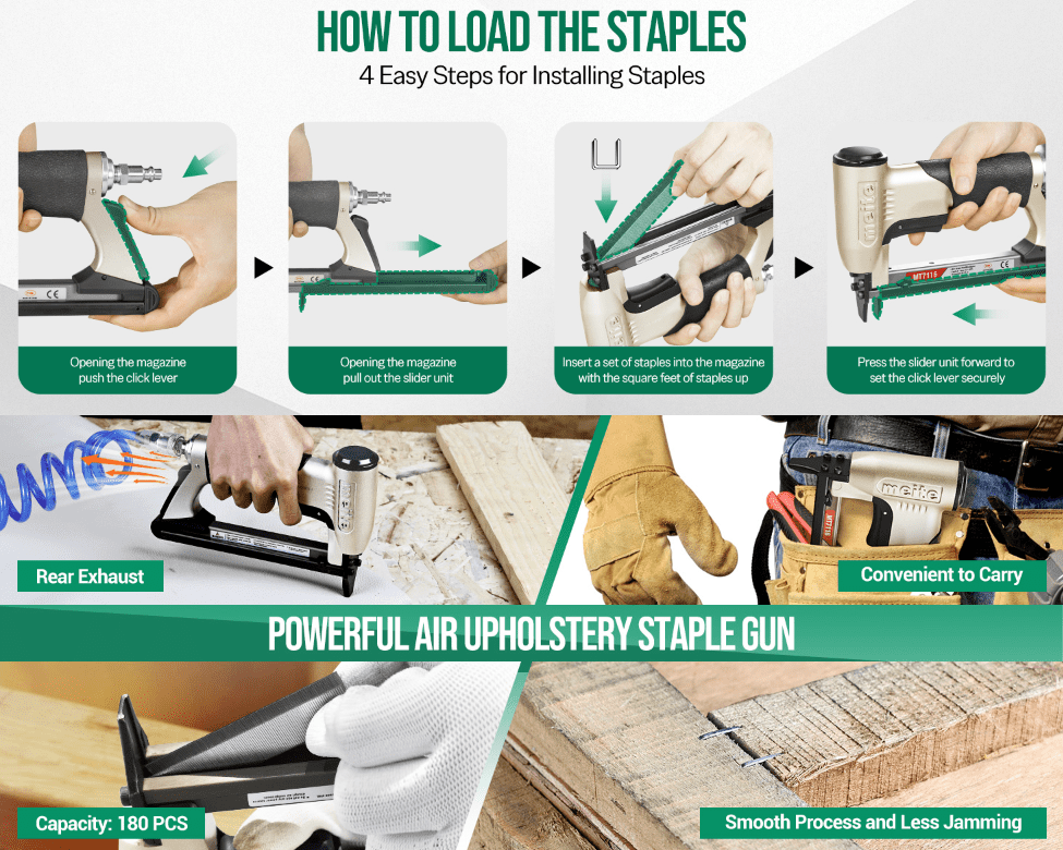 MEITE MT7116 Pneumatic Upholstery Staple Gun (22 Gauge, 3/8 in Crown, 1/4 in to 5/8 in Length) s4jjf