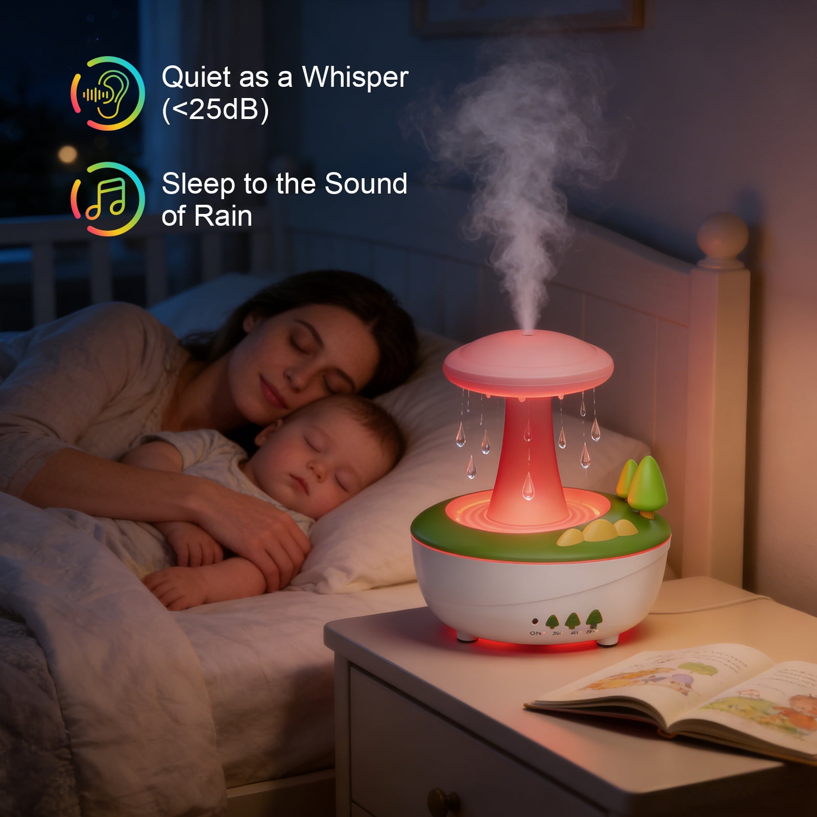 Fimilo Raindrop Essential Oil Diffuser, Ultrasonic Humidifier with White Noise & LED Ambient Light (White, 9.47 fl oz) iporq