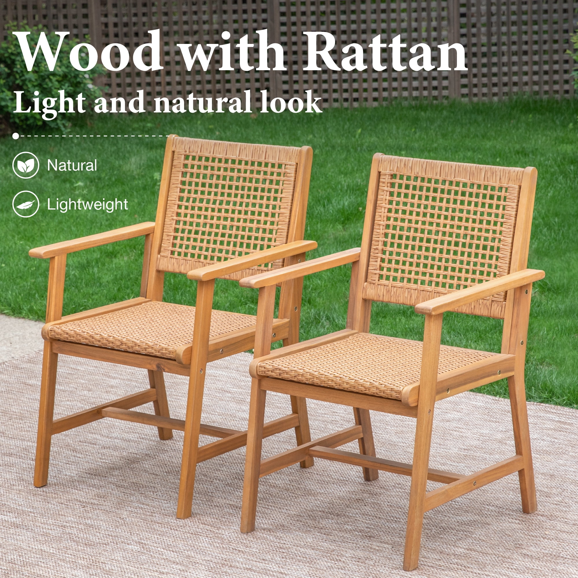 Summit Living 9-Piece Acacia Wood Outdoor Patio Dining Set with Rattan Chairs (Brown, 9-Piece Set) eric2