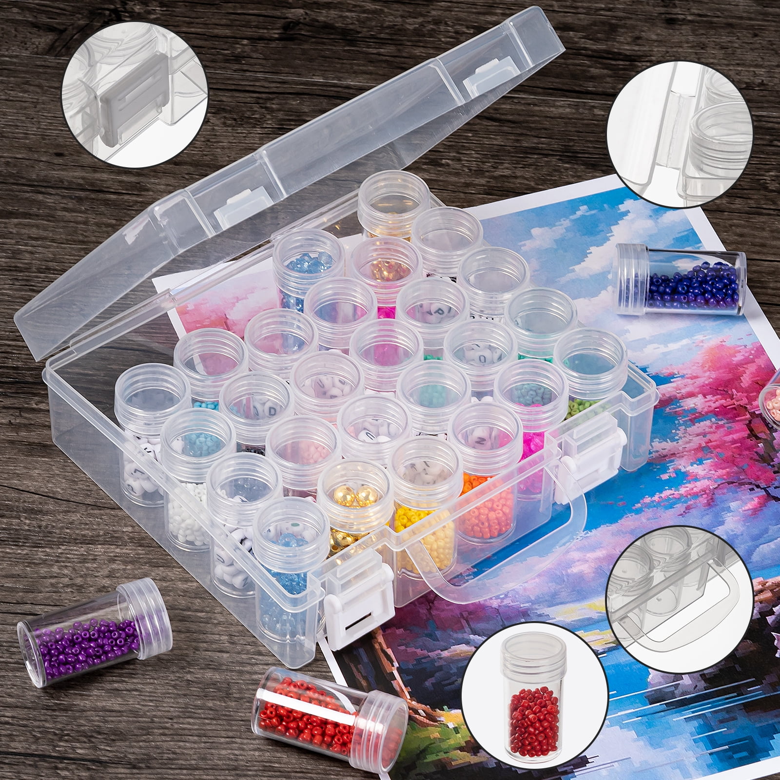 HUSAFTENG Diamond Painting Storage Container, 30-Grid Bead Organizer for Crafts and Rhinestones (Clear, 6.7 in x 5.9 in x 2 in) roxj8