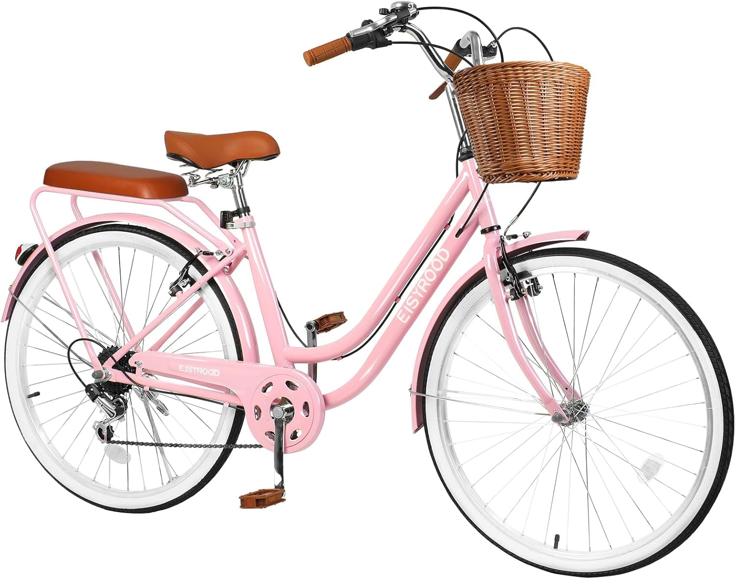 Gaonala 26 Inch Beach Cruiser Bike for Women, Comfort Saddle with Basket (Pink, 26 in) m80j2