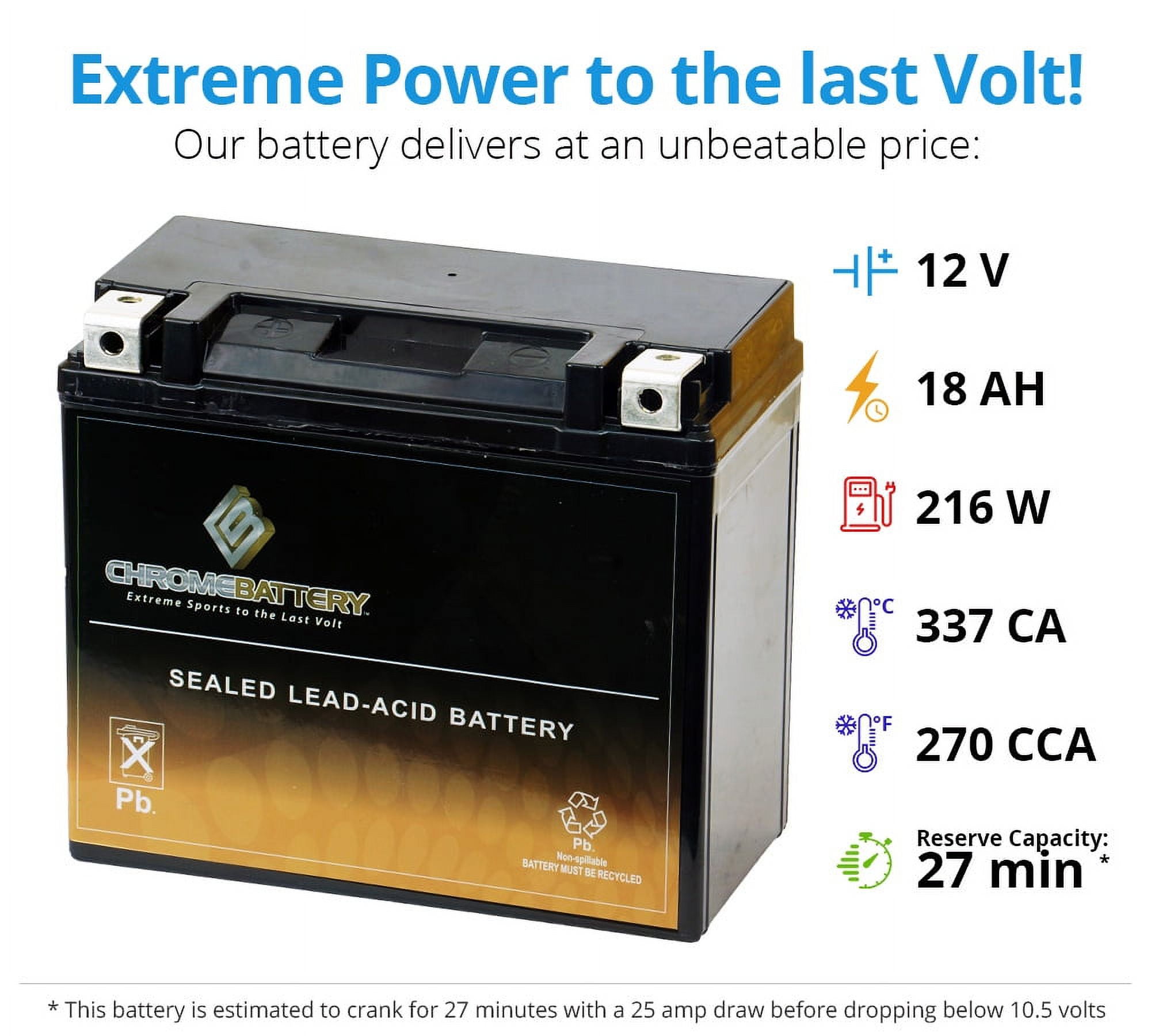 Chrome Battery YTX20-BS Motorcycle Battery for Harley-Davidson 1340cc FX/FXR Series (12V, 18Ah, 270 CCA) aq7x6