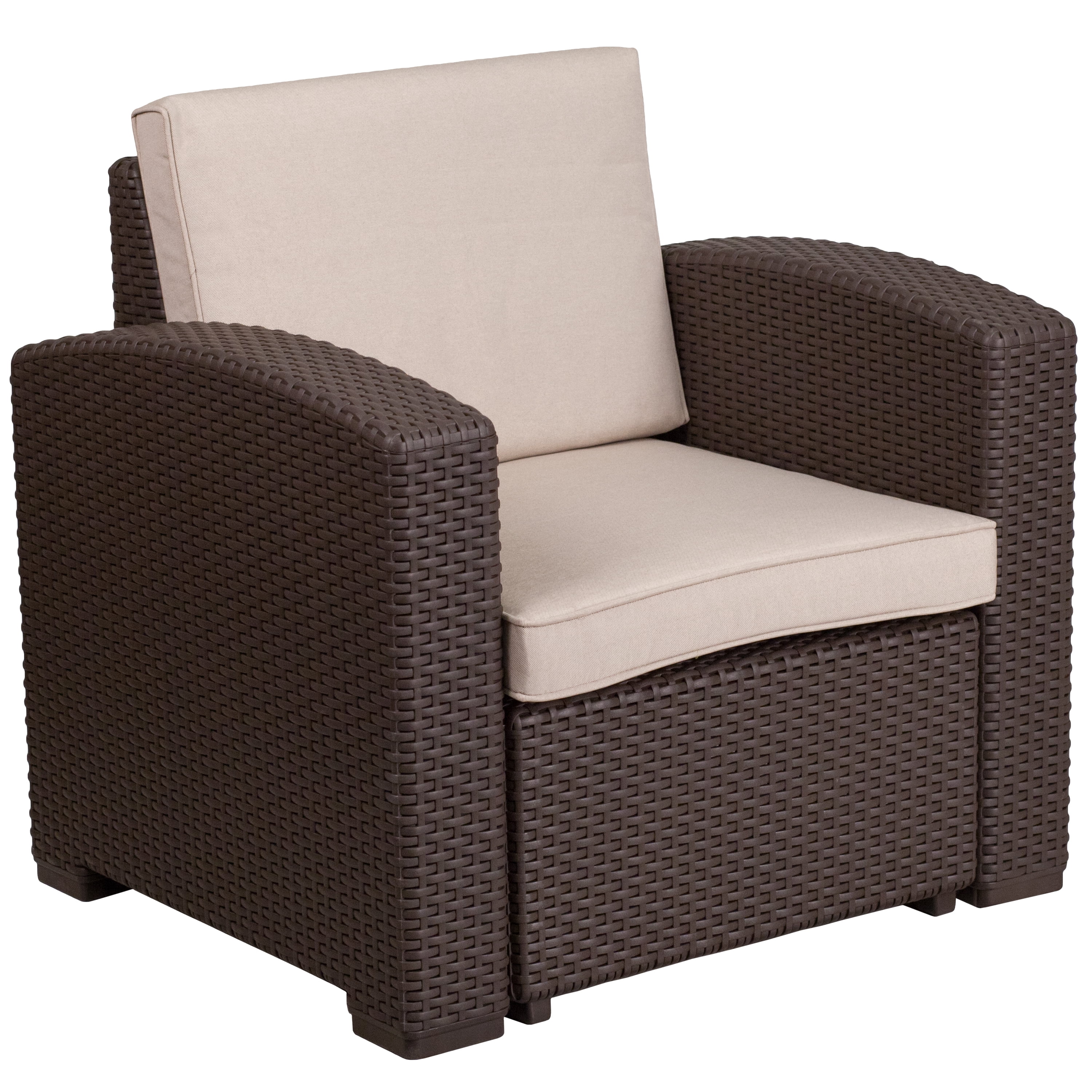 Flash Furniture Seneca 4 Piece Outdoor Faux Rattan Patio Conversation Set (Chocolate Brown, 4-Piece Set) q1jju