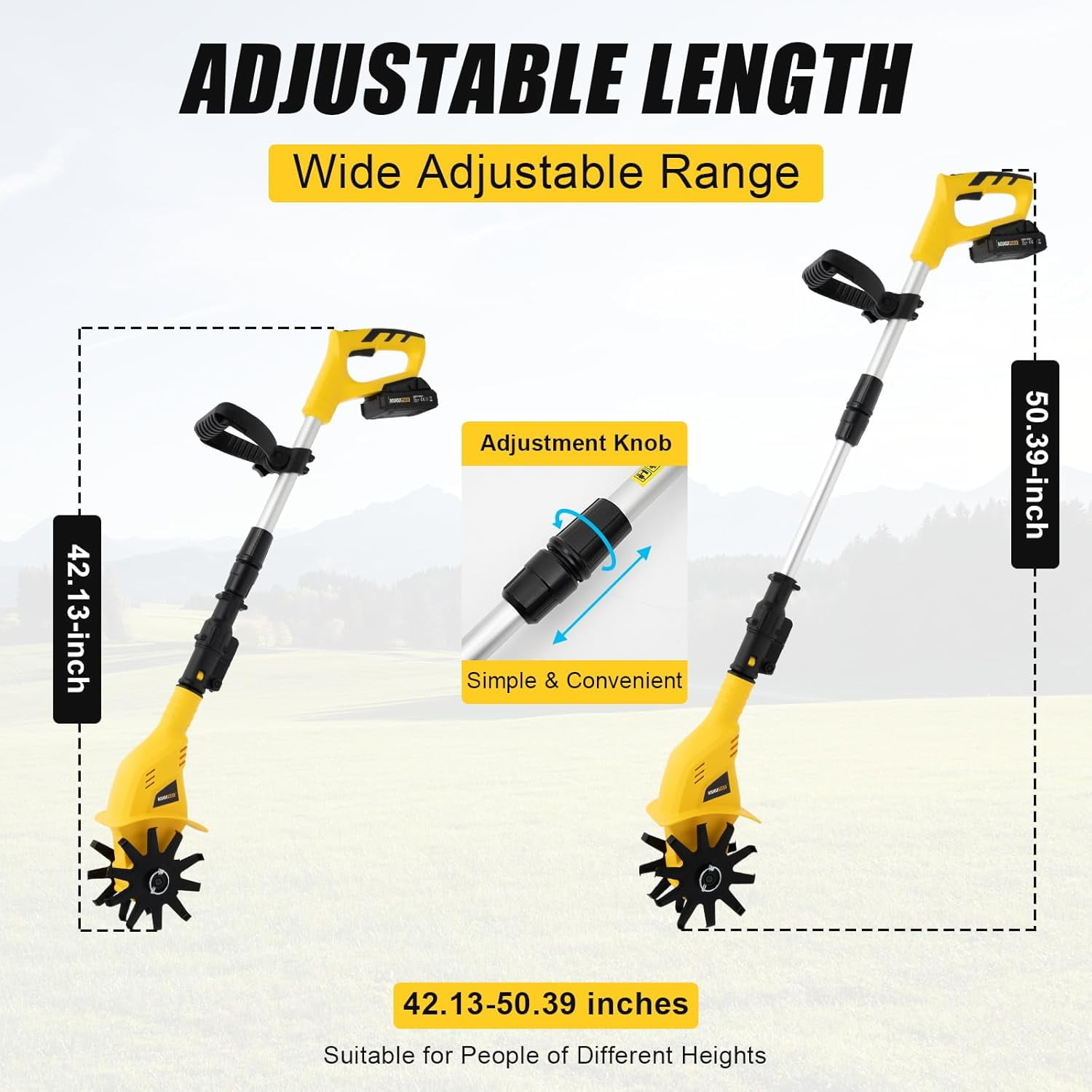 FOGGBET Cordless Electric Tiller Cultivator, High-Torque Garden Soil Tiller with Adjustable Telescopic Pole (Black, 6.61 lb) z9143
