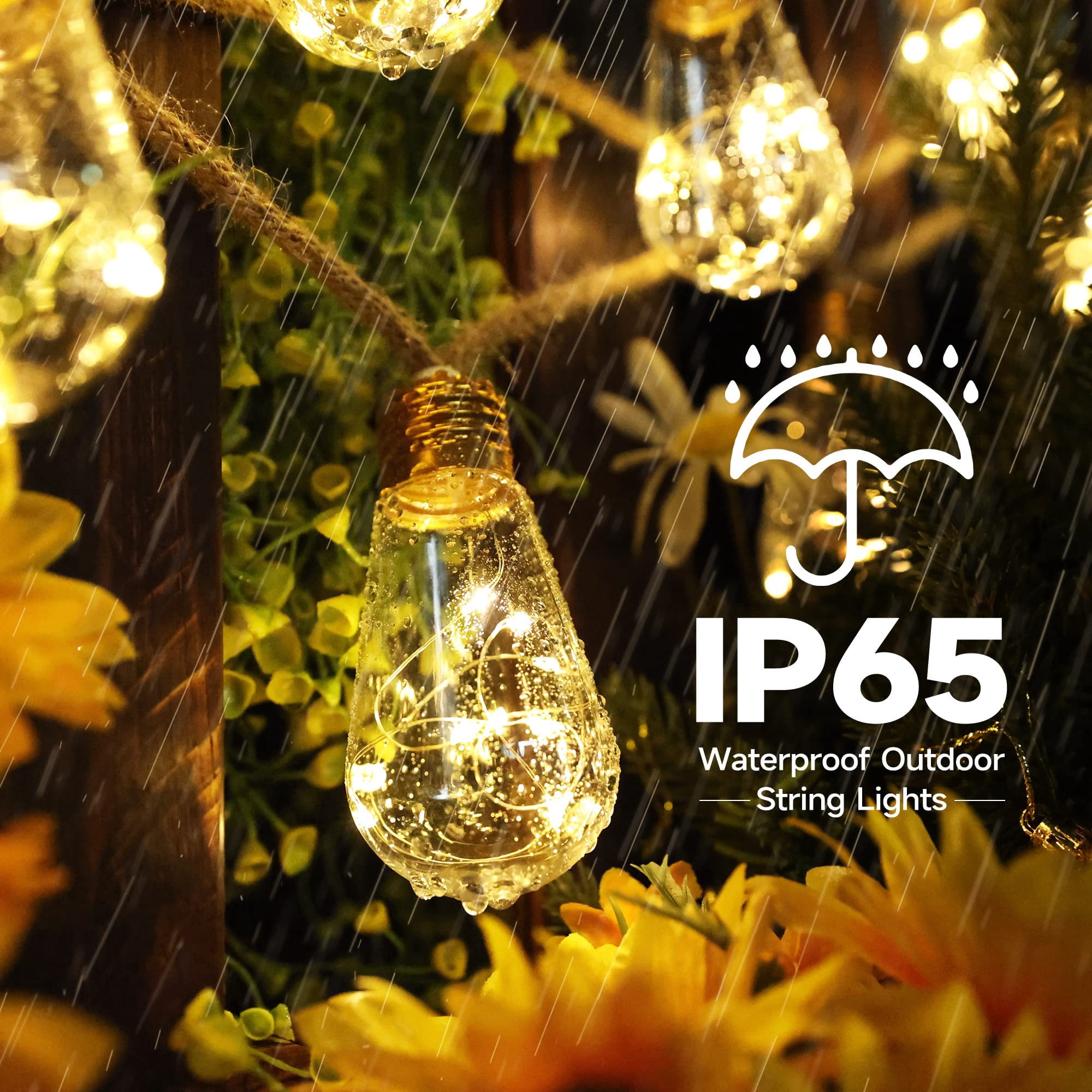 Ceevoo Solar Outdoor String Lights, Vintage Hemp Rope Patio Lighting, Waterproof Warm White LED Decor (20 ft, 16 Bulbs) b1nf5