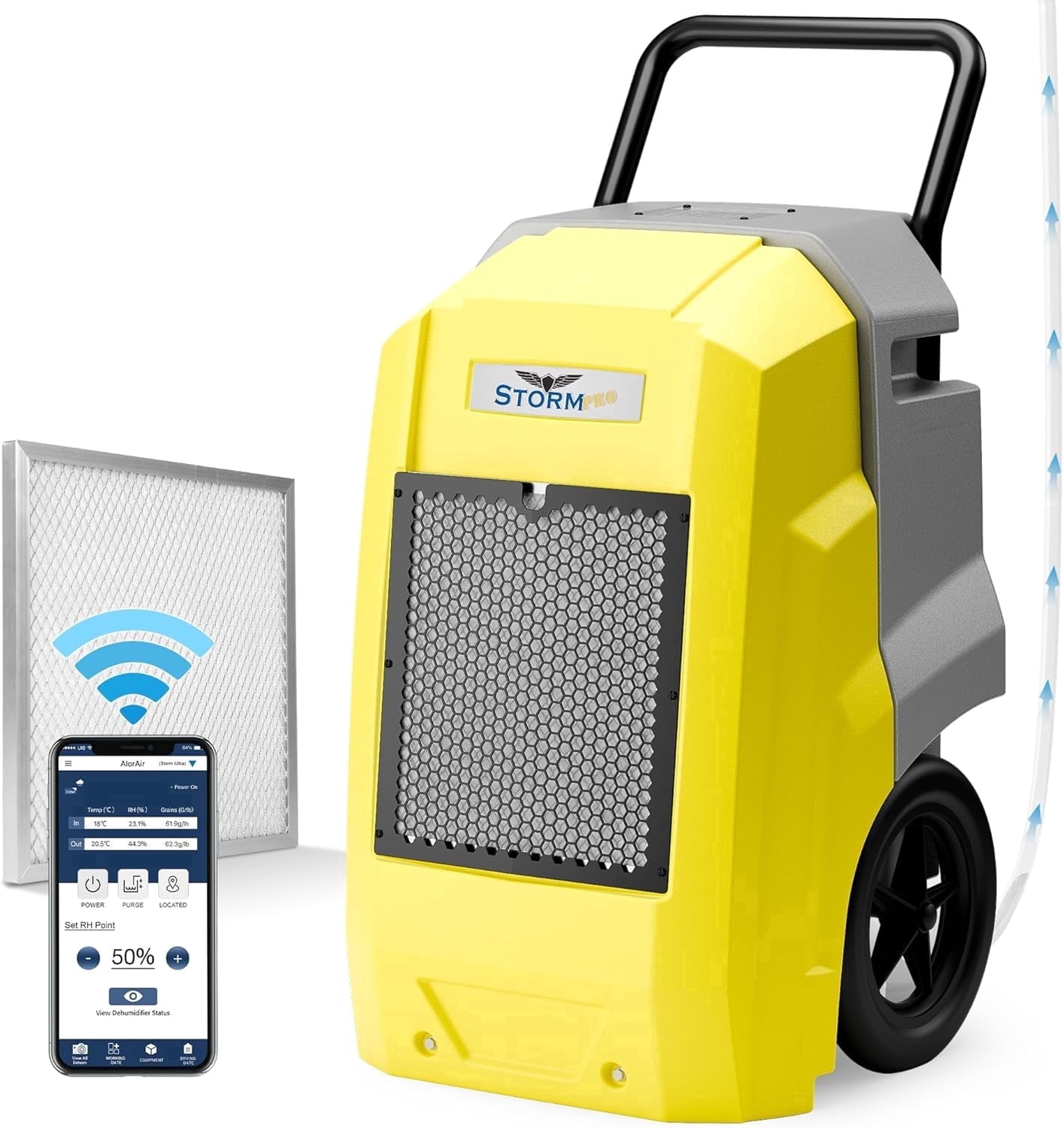 AlorAir 180 Pints Commercial Dehumidifier with Built-in Pump and Wi-Fi (Yellow, 180 Pints) gvutg