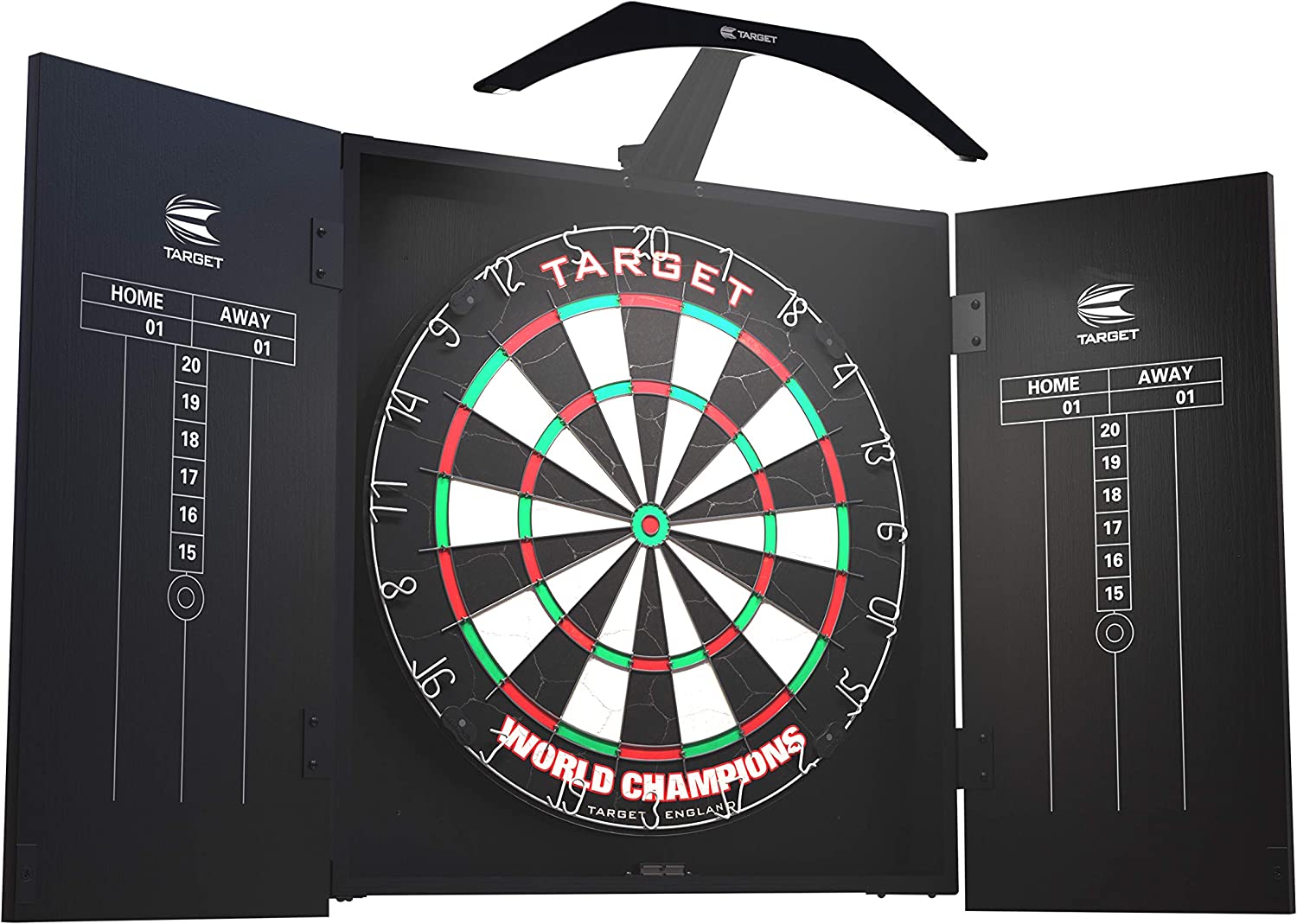 Target Darts Arc Dartboard Cabinet Set with LED Lighting System (Black, 22.8 in x 4.3 in) thzyd