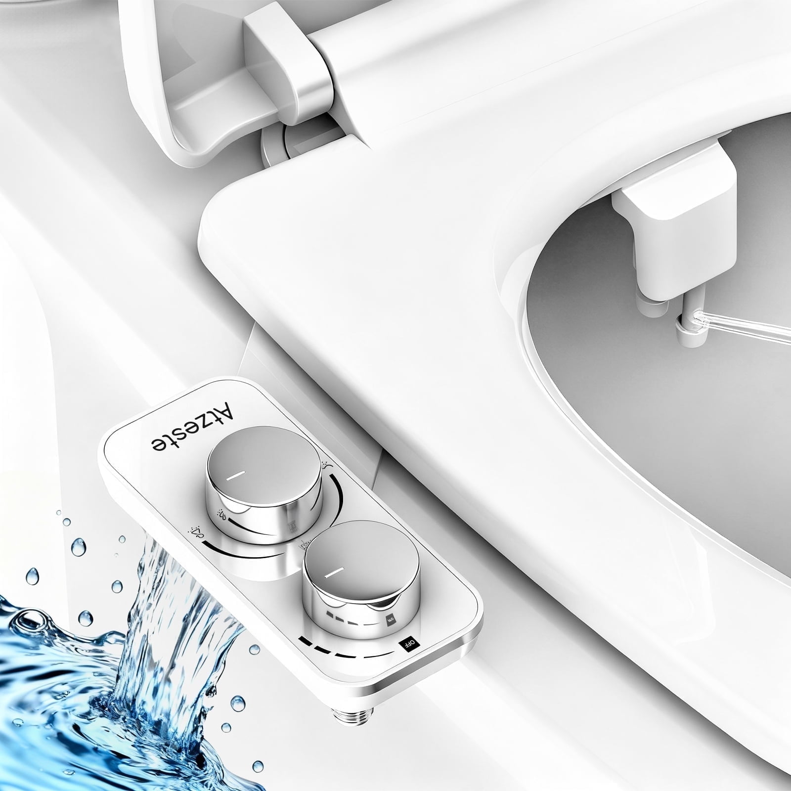 Atzeste Ultra-Slim Bidet Toilet Seat Attachment, Non-Electric Dual Nozzle with Self-Cleaning Sprayer (Silver, 1.64 ft Hose) 7my0w