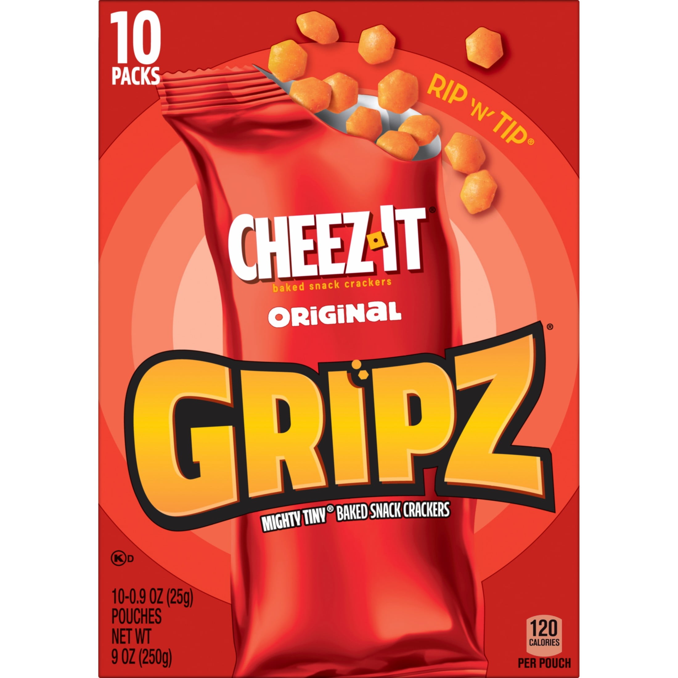Cheez-It Gripz Original Baked Snack Crackers, Mini Crackers (10 Count, 9 oz) oknv1