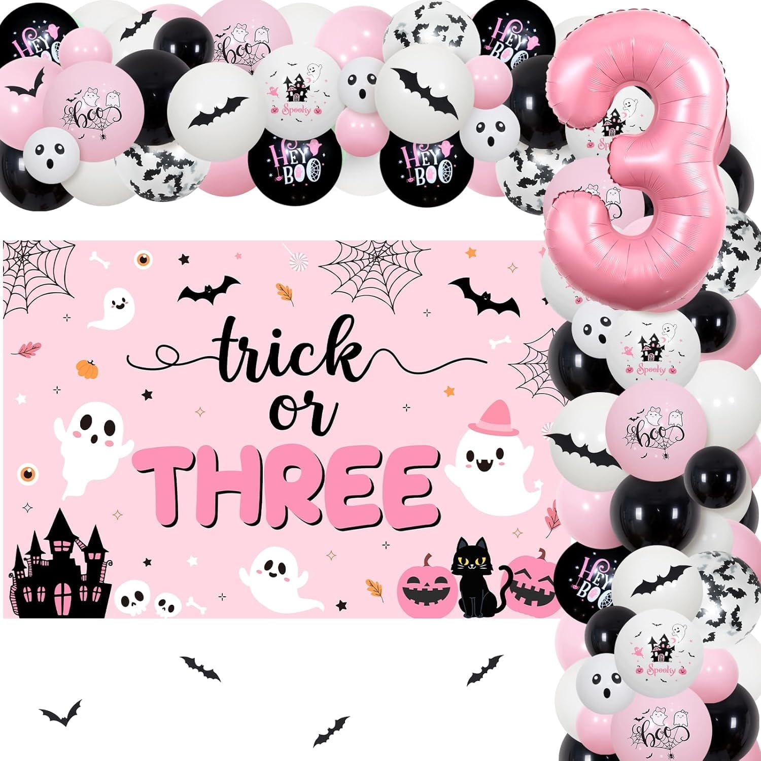 Cheereveal Halloween 3rd Birthday Party Decorations Trick Or Three Balloon Garland Arch Kit (Pink, 185 Piece Set) 0g87g