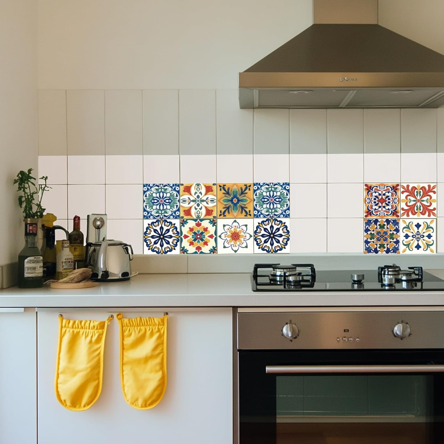 SUNNYCLUE Mosaic Peel and Stick Tile Stickers, Bohemian Mediterranean Removable Wall Decals for Kitchen and Bathroom (Multicolor, 36 Pack, 4x4 in) qoc1s