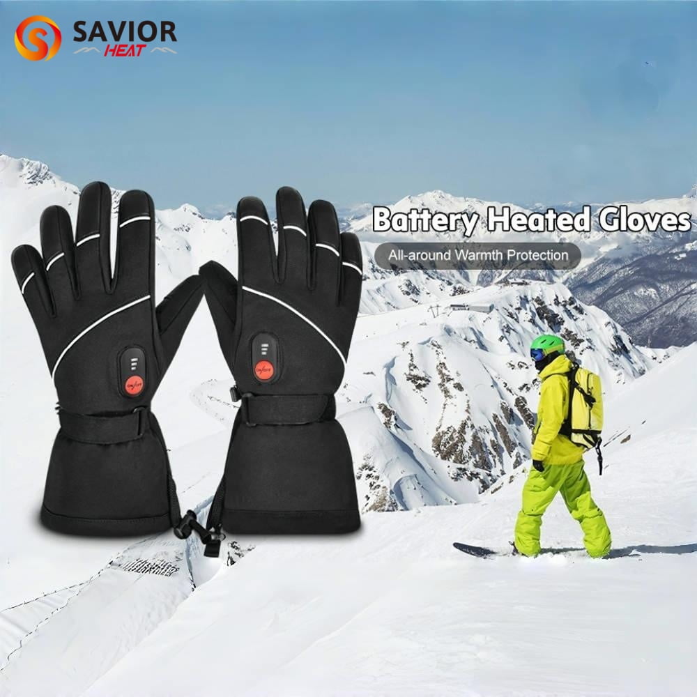 Savior Heat Rechargeable Electric Heated Leather Gloves for Skiing and Snowboarding (Black, Large) u1gcg