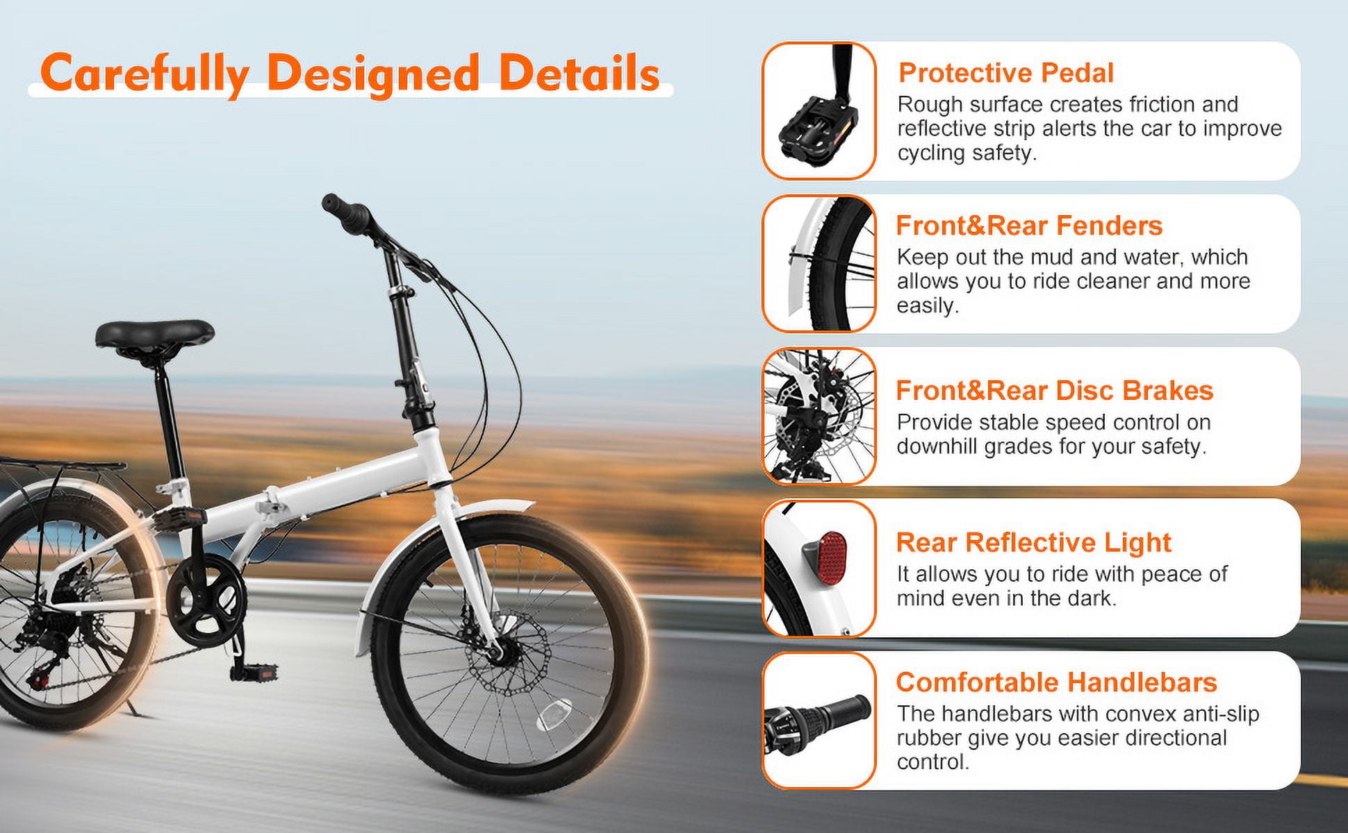 Peakora 20-Inch Folding Bicycle with 7-Speed Gear System, Adjustable Height, and Dual Disc Brakes (White, 20 in) mbvr1