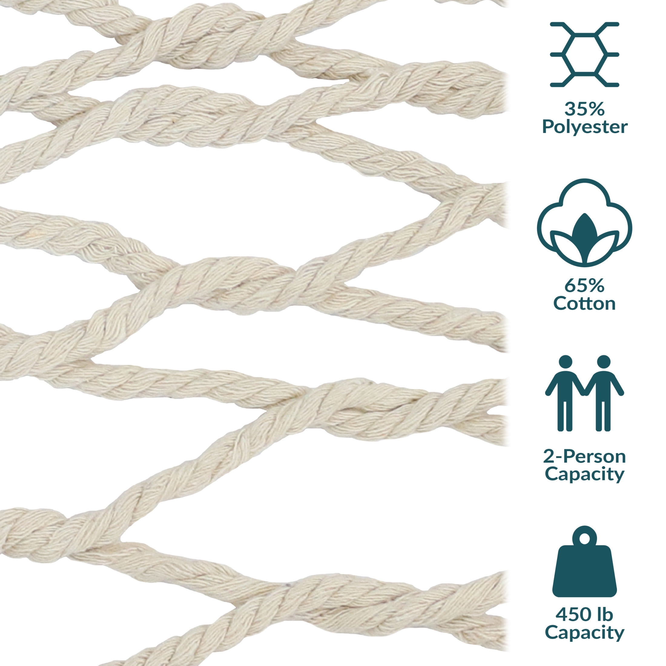 Sunnydaze 2-Person Cotton Rope Spreader Bar Hammock, Heavy-Duty Outdoor Patio Swing (Natural, 74 in x 55 in) 77yke