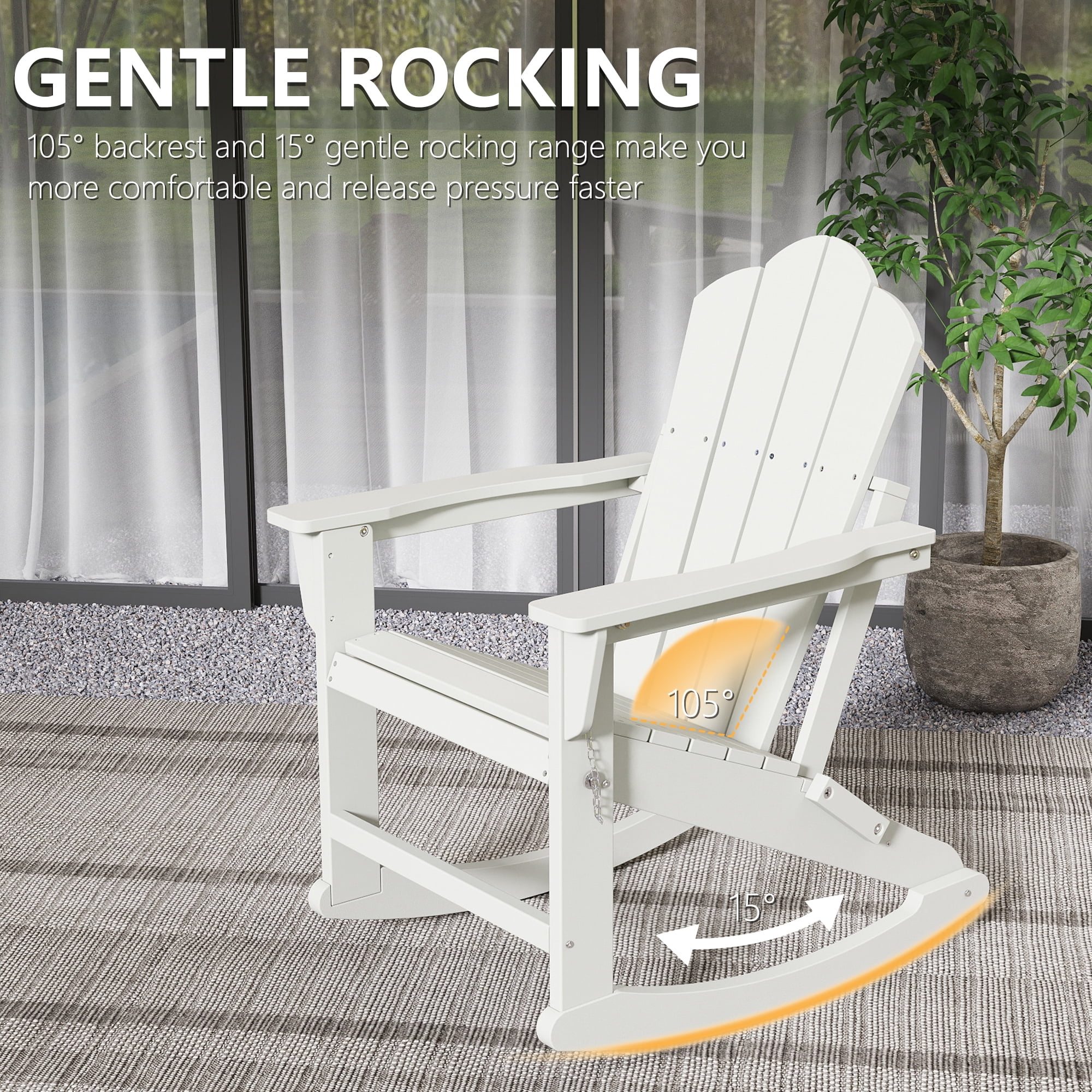 FOOWIN Folding Adirondack Rocking Chair Set (Weather-Resistant HDPE, White, 2-Pack) efjyn