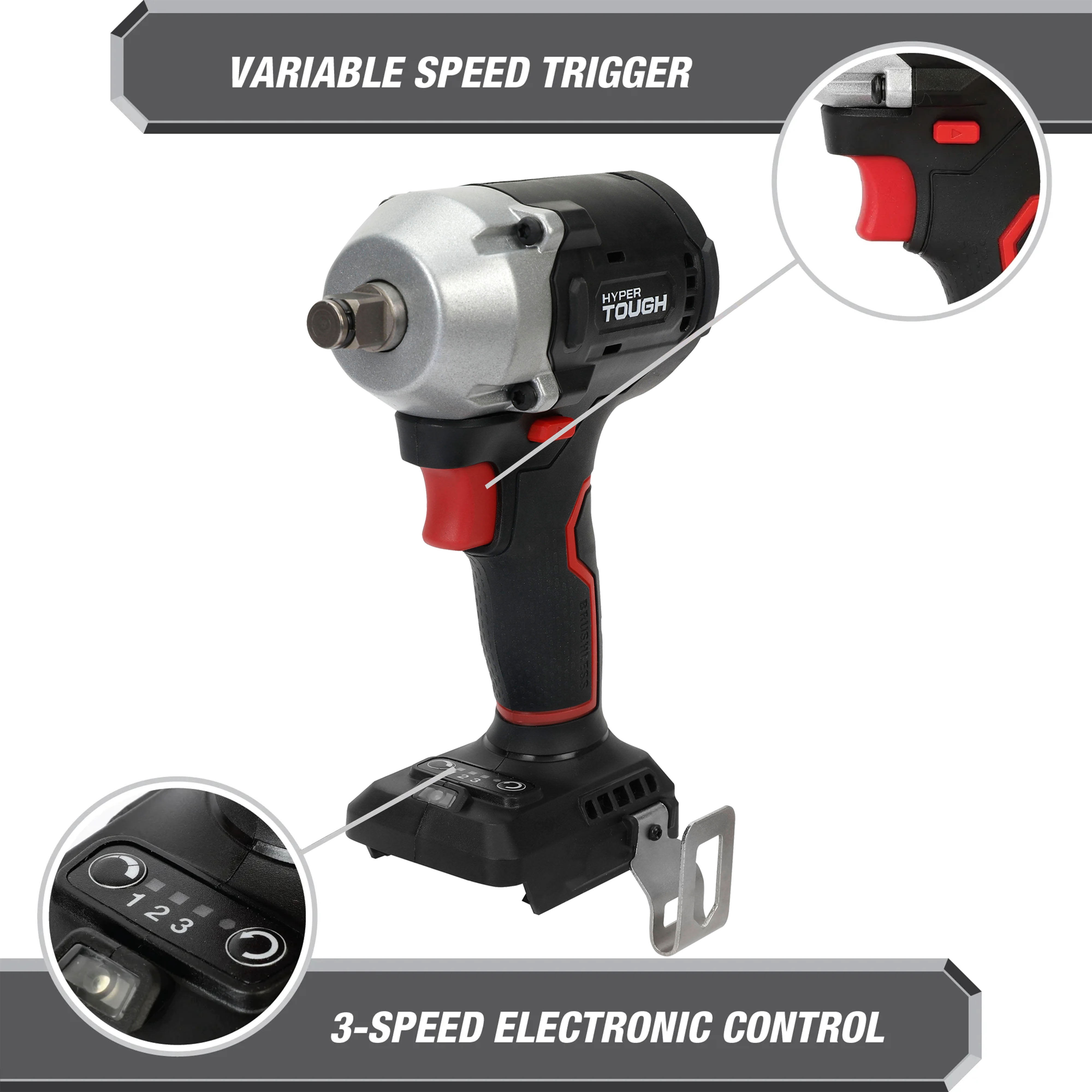 Hyper Tough 20V Max Brushless Cordless Impact Wrench 1/2-inch Drive 350 ft-lbs Torque (Black, Tool Only) i7nv4