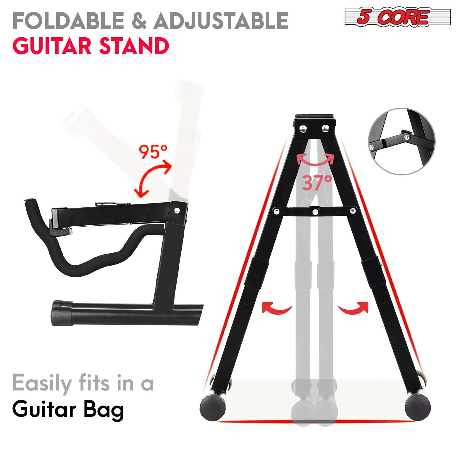 5 Core Guitar Stand (2 Pack, A-Frame, Black, 15 in) 1p0wa