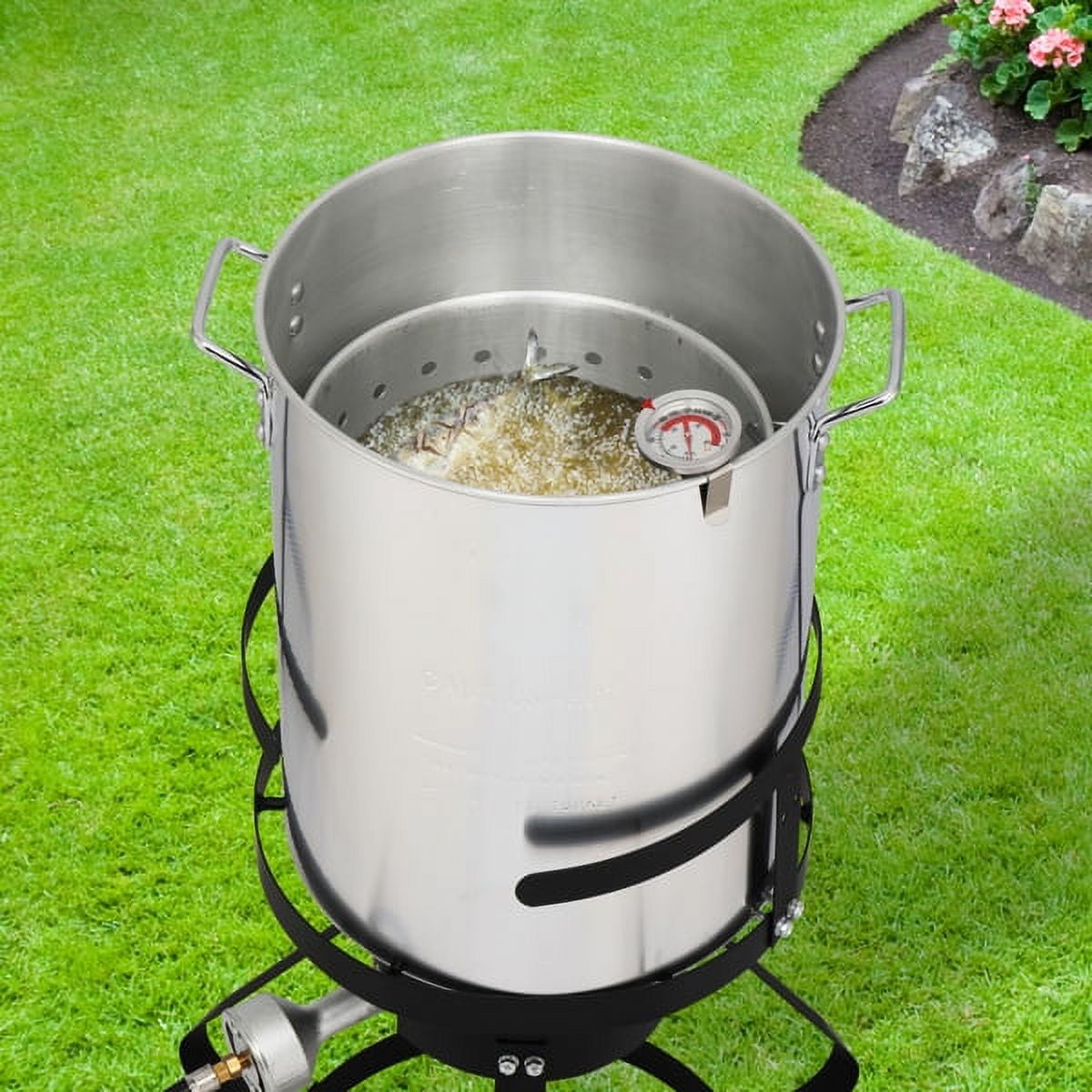 AMEEL Outdoor Gas Fryer Cooking Station with 30qt and 10qt Pots (Black, 13 in x 32 in) o1q1e