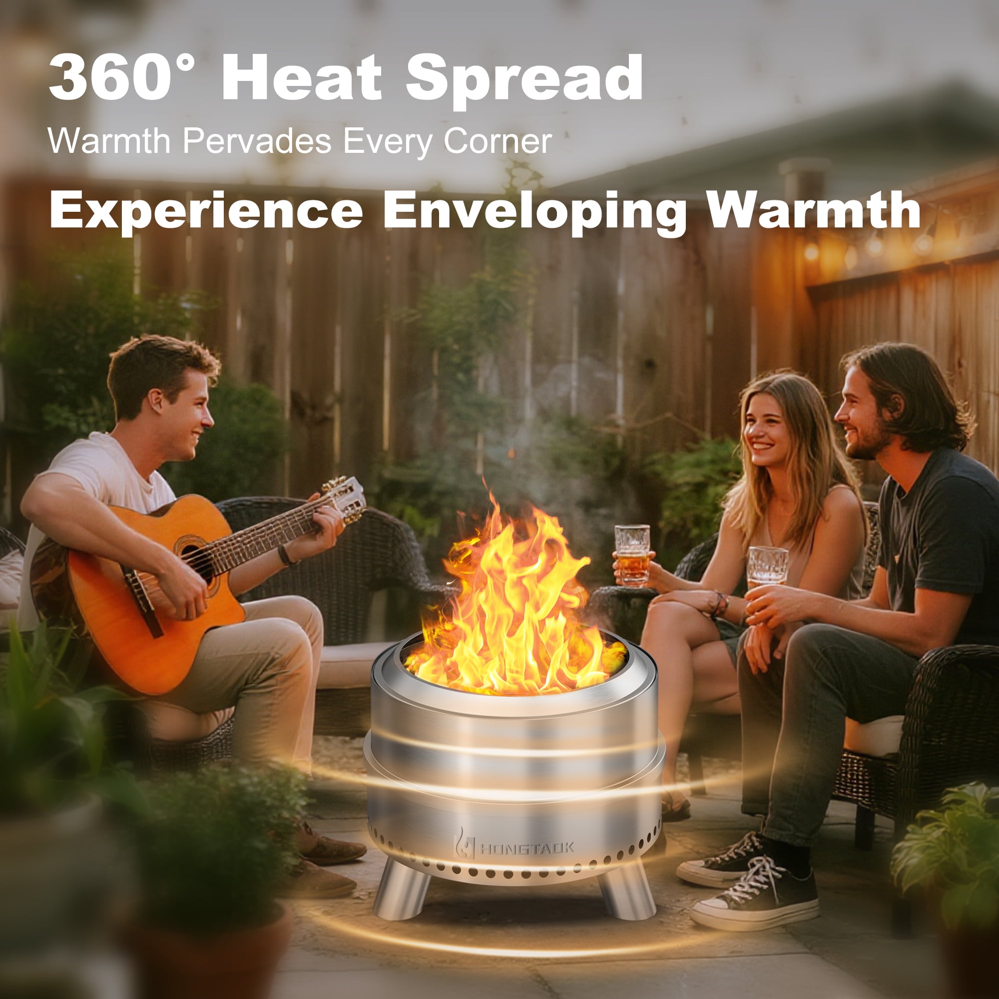 HongTaok 20 inch Portable Smokeless Fire Pit, Stainless Steel Outdoor Wood Burning Stove with Waterproof Cover and Poker (Silver, 20 in) q2o9u