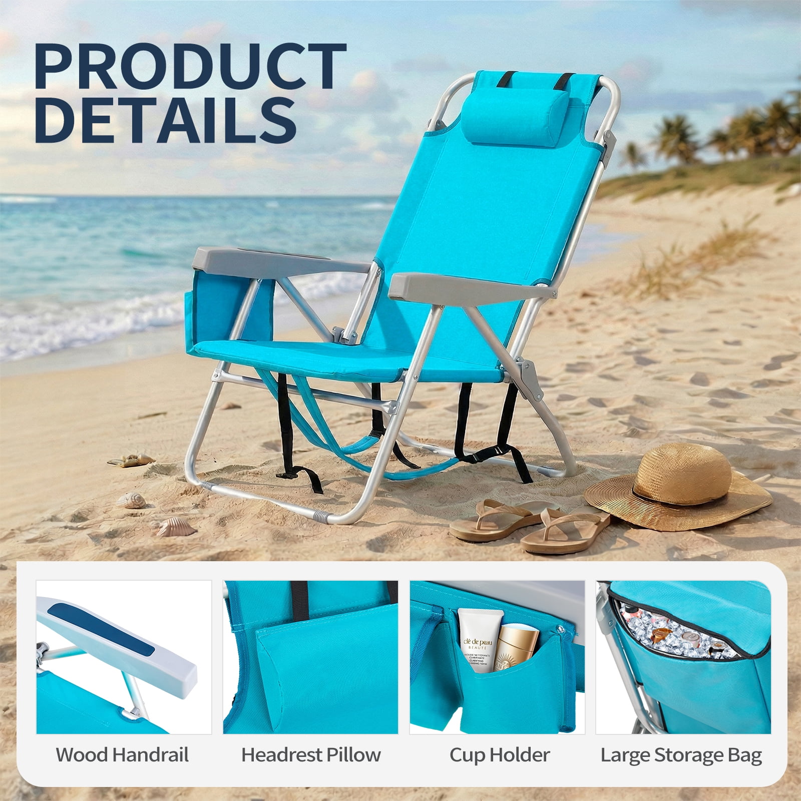 Ktaxon 5-Position Folding Beach Chair with Cooler Pouch and Storage Backpack (Mint Green, Tall) o0u0i