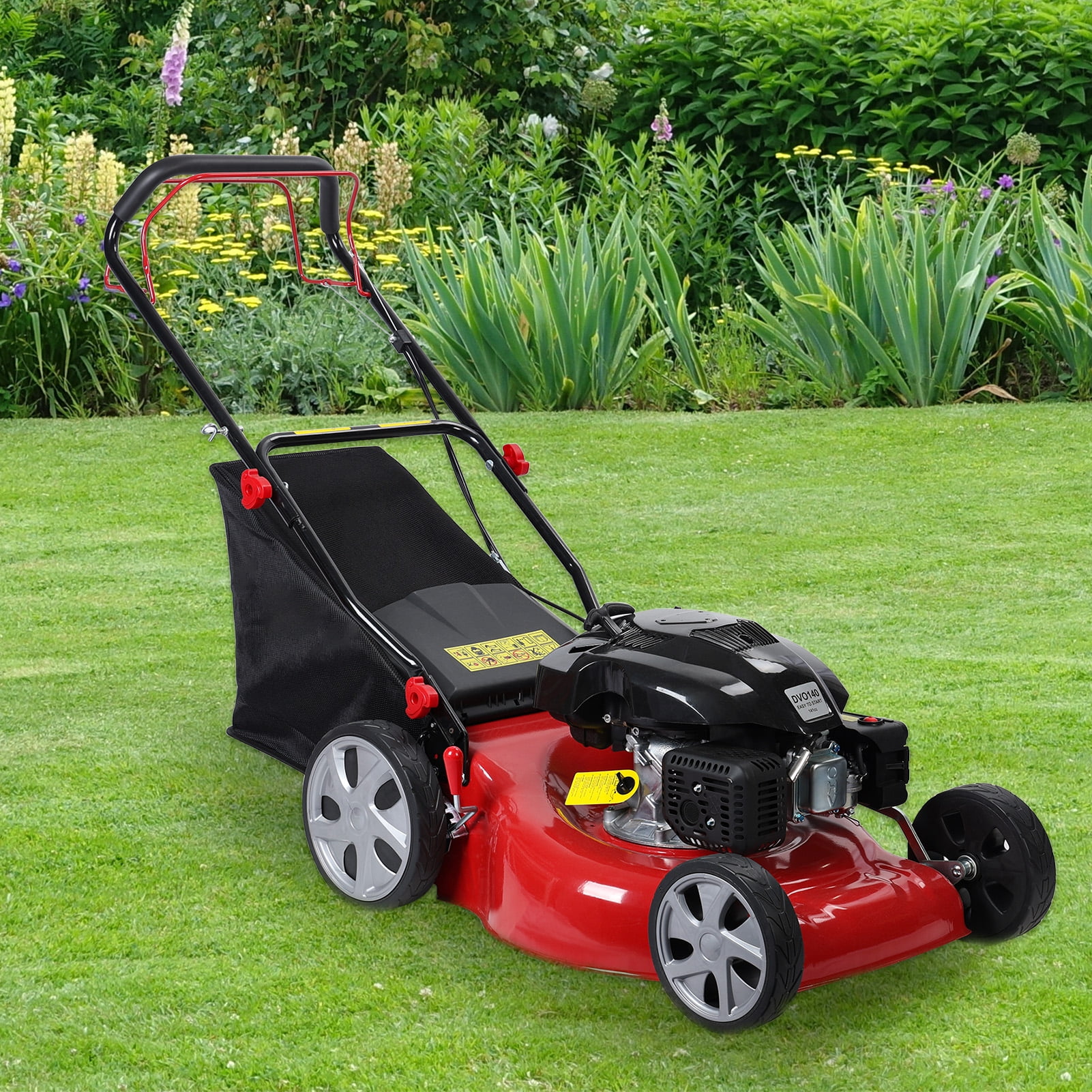 Ziertyon 141cc Self-Propelled Gas Lawn Mower, Heavy-Duty Walk-Behind Mower for Large Yards (Red, 20 in Cutting Width) ndzxg