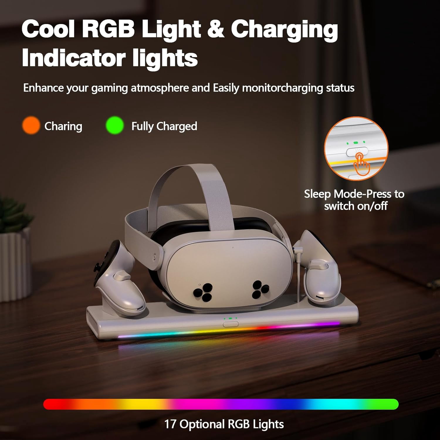 Prociv VR Charging Dock for Meta Quest 3S/3/2, Magnetic Fast Charging Station with RGB Light (White, 1 Pack) k1a4j