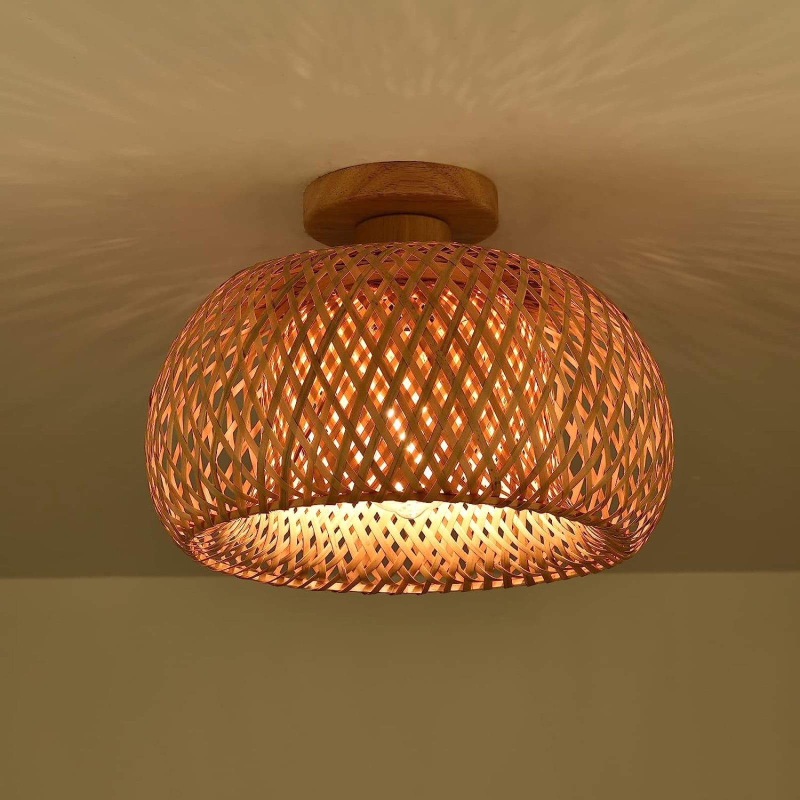 IC INSTANT COACH Rattan Semi Flush Mount Ceiling Light, Handmade Boho Bamboo Chandelier for Farmhouse Bedroom and Hallway (Natural, 10 in) jimth