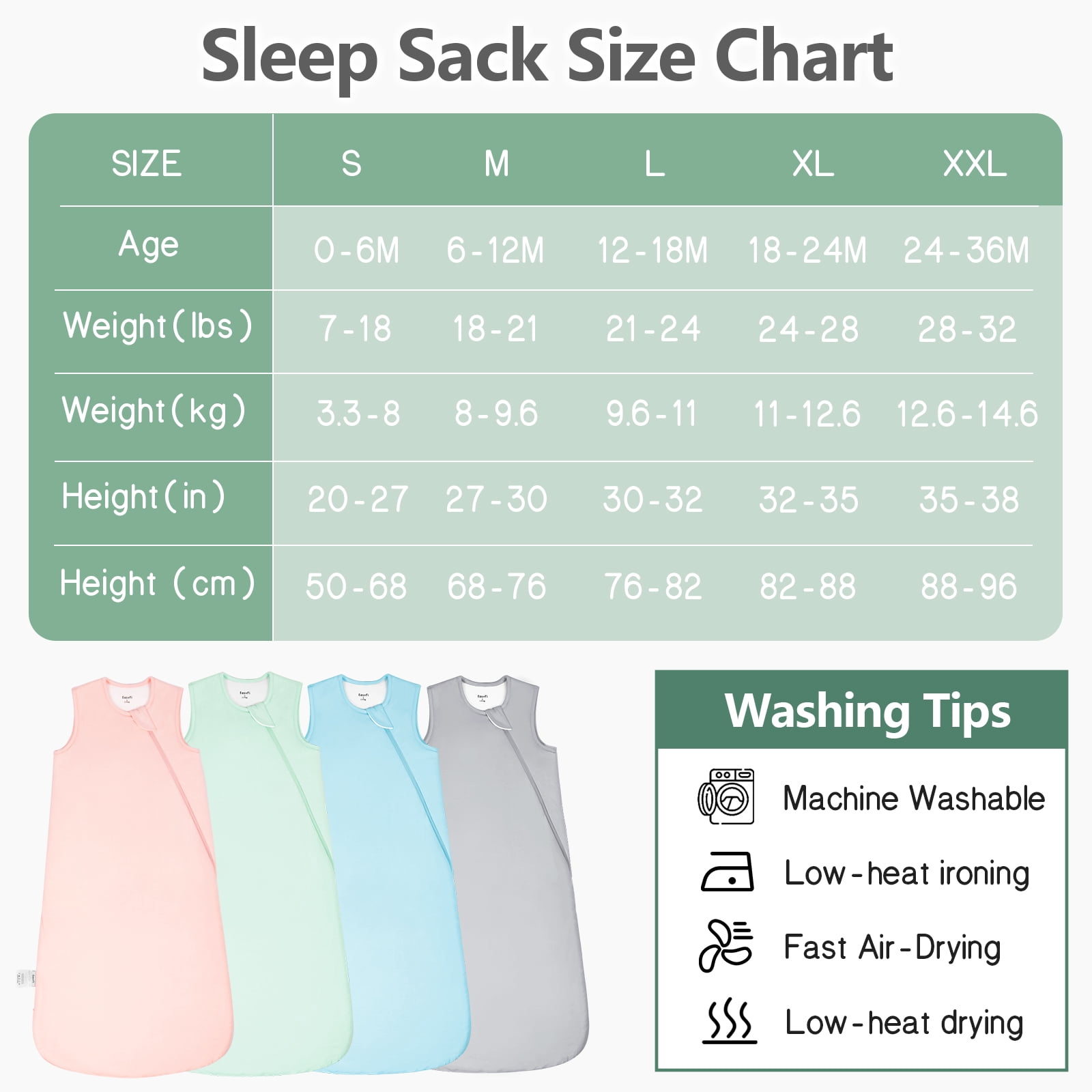 Easyfi Baby Sleep Sack Wearable Blanket, Supersoft Bamboo Sleeping Bag with 2-Way Zipper (Green, 6-12 Months) k754u