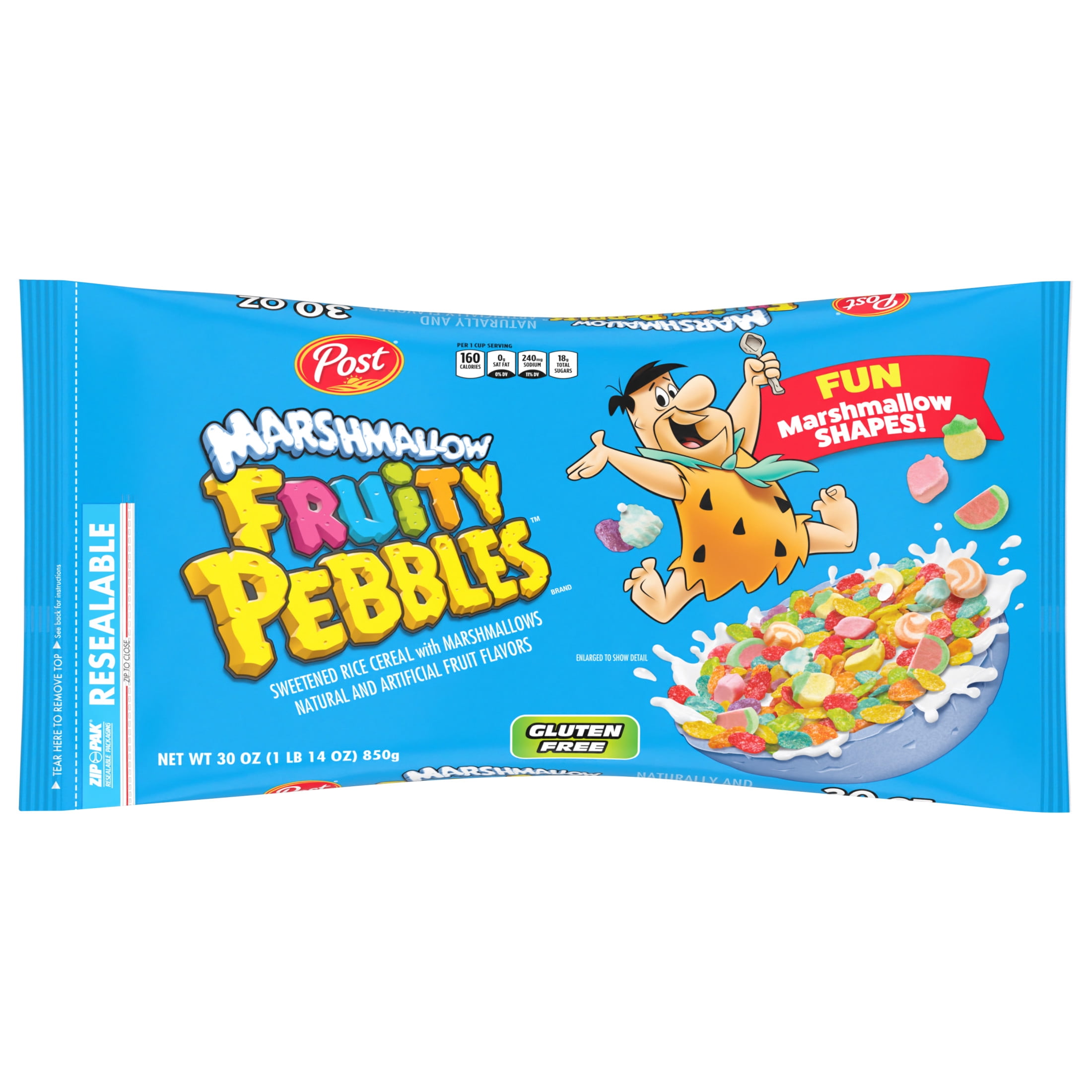 Post Marshmallow Fruity PEBBLES Breakfast Cereal, Gluten Free Crisped Rice with Mini Marshmallows (Multi-Color, 30 oz) 3sglw