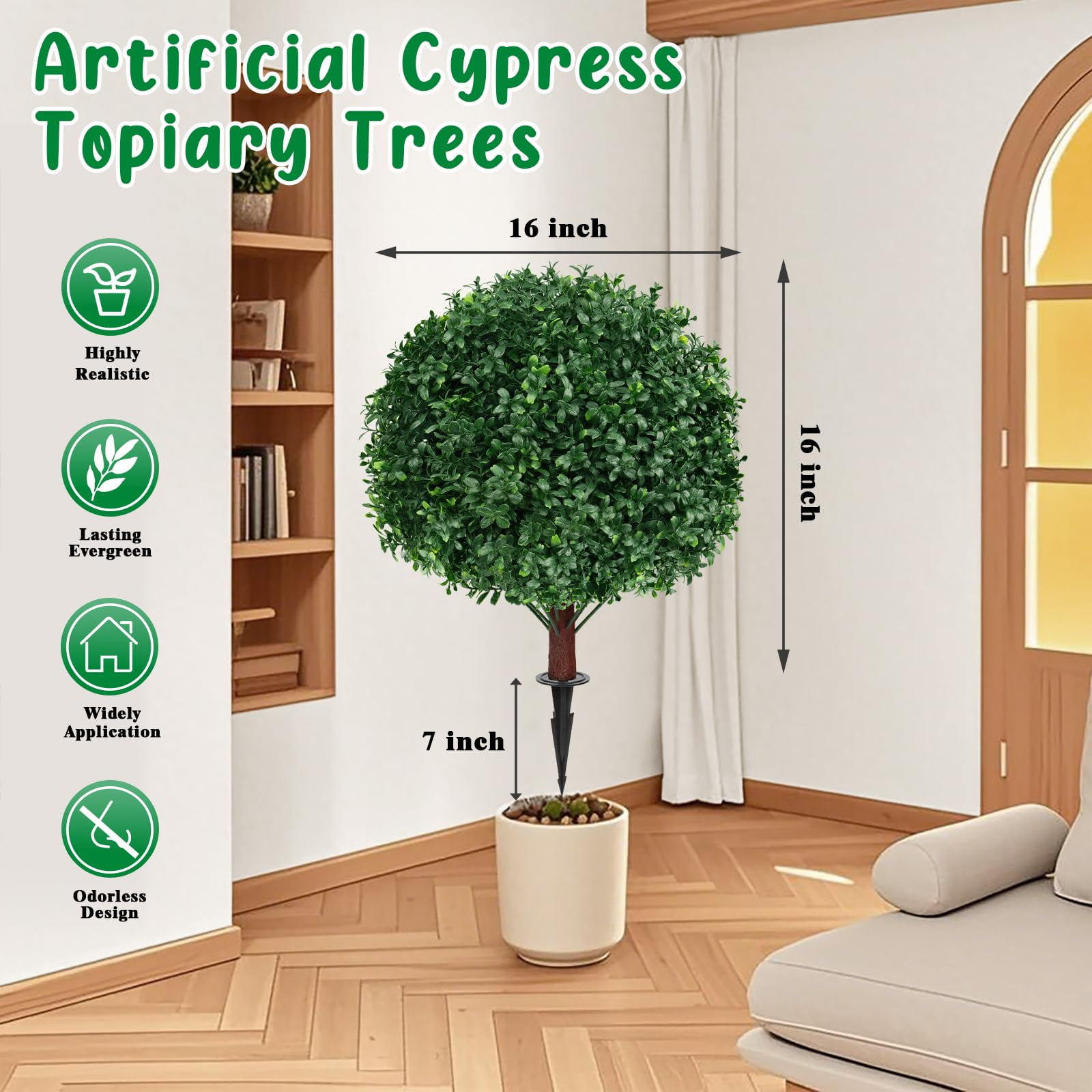 FZHCZWZX Artificial Boxwood Sphere Topiary Bushes, UV Resistant Decorative Plants for Porch and Garden (Green, 16 in, 2 Pack) 0xdcl