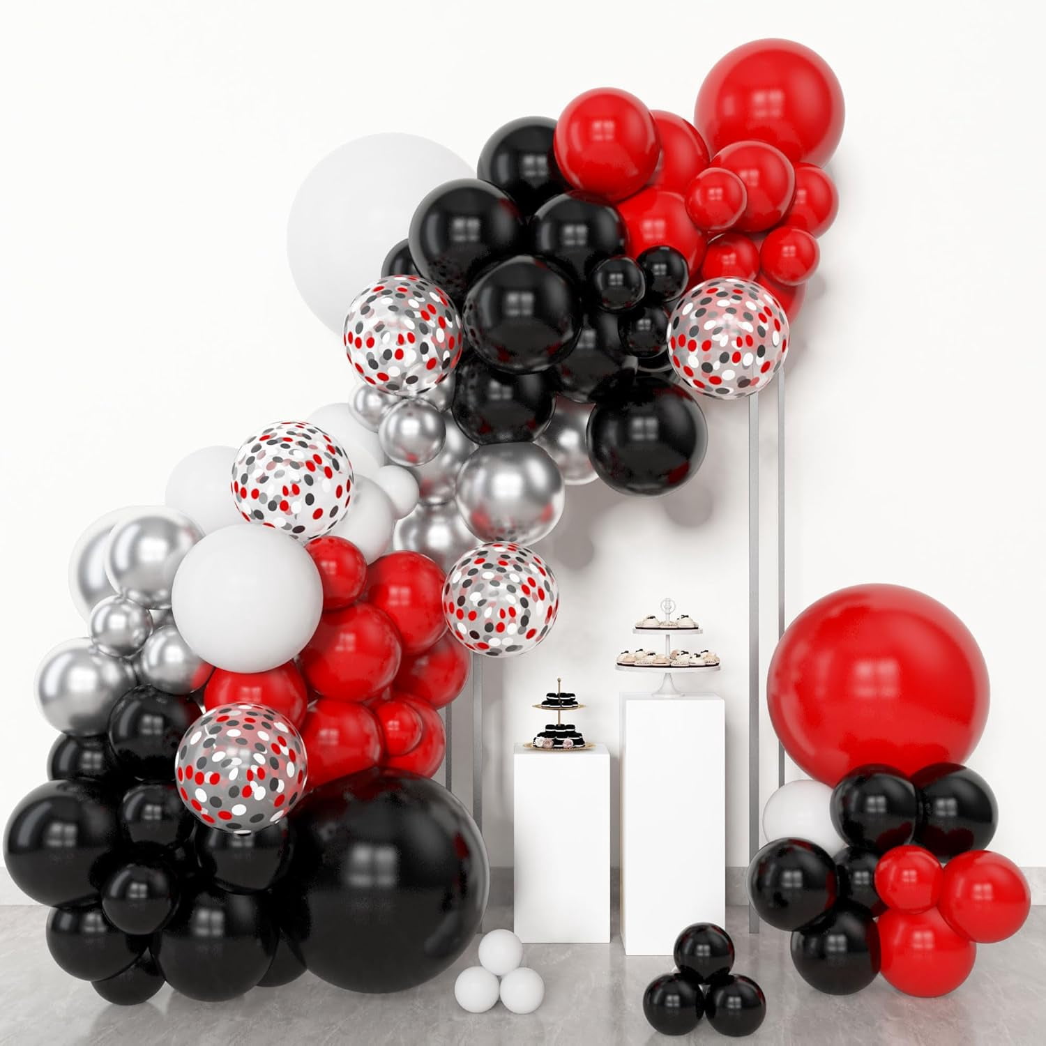 Generic Balloon Arch Garland Kit (153-Piece Set, Red Black White Silver Metallic Confetti Latex Balloons, 5 in to 18 in) 2th79